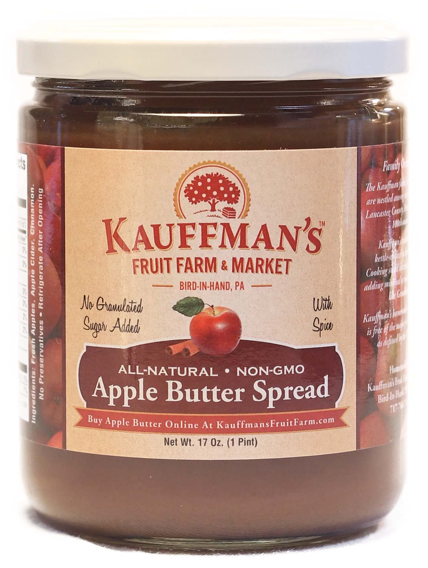 Kauffman Orchards Homemade Apple Butter Spread - No Sugar Added, 17 Oz (Pack of 12) | Gluten-Free, Vegan-Friendly Fruit Preserve for Toast, Pancakes & Baking | Perfect Breakfast Spread & Gift Idea