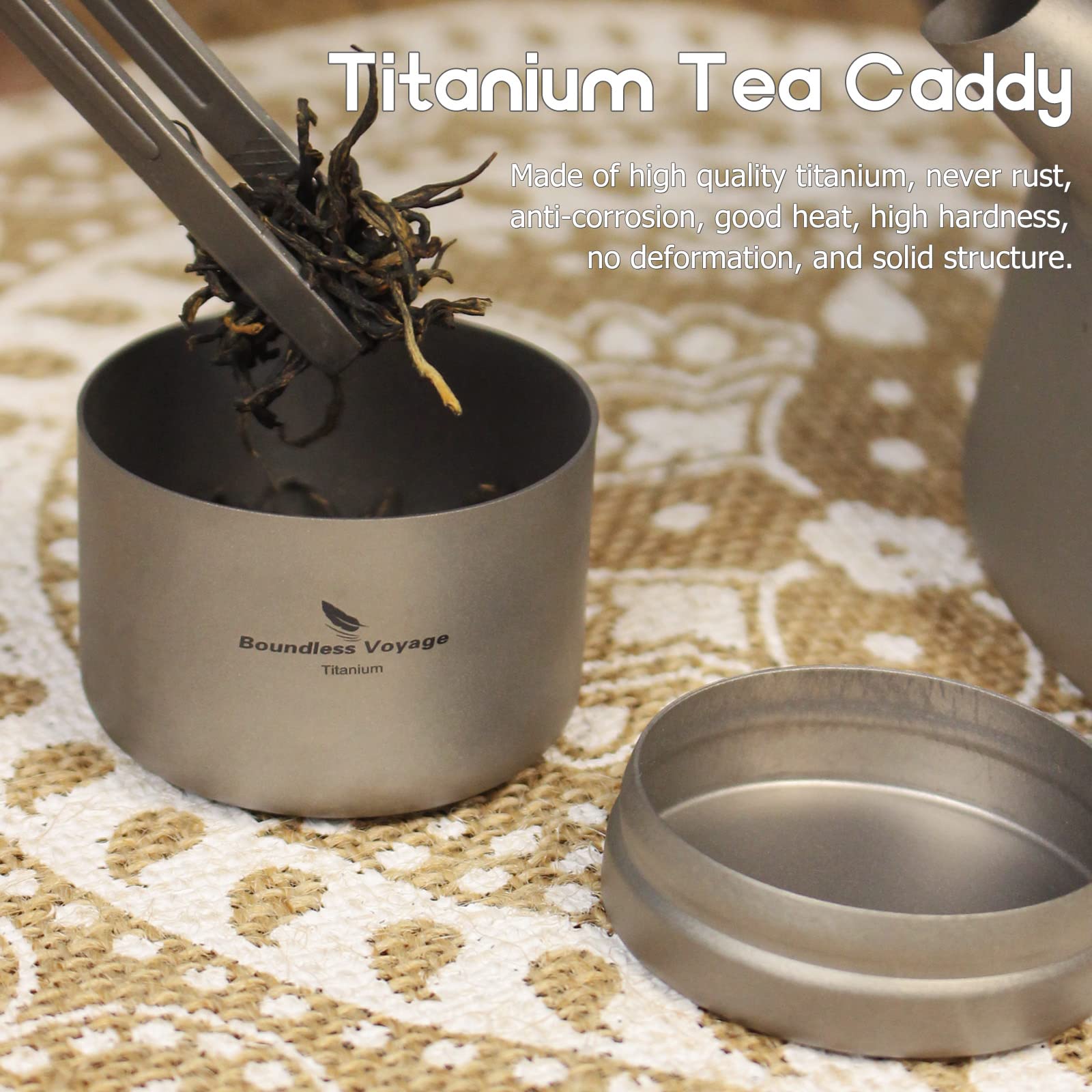 Boundless Voyage 35ml Titanium Tea Canister - Ultralight Portable Storage Container for Coffee, Tea & Spices | Airtight Camping & Hiking Accessory | Perfect for Outdoor Adventures, Travel & Kitchen Organization (Model: A-Ti3200D)