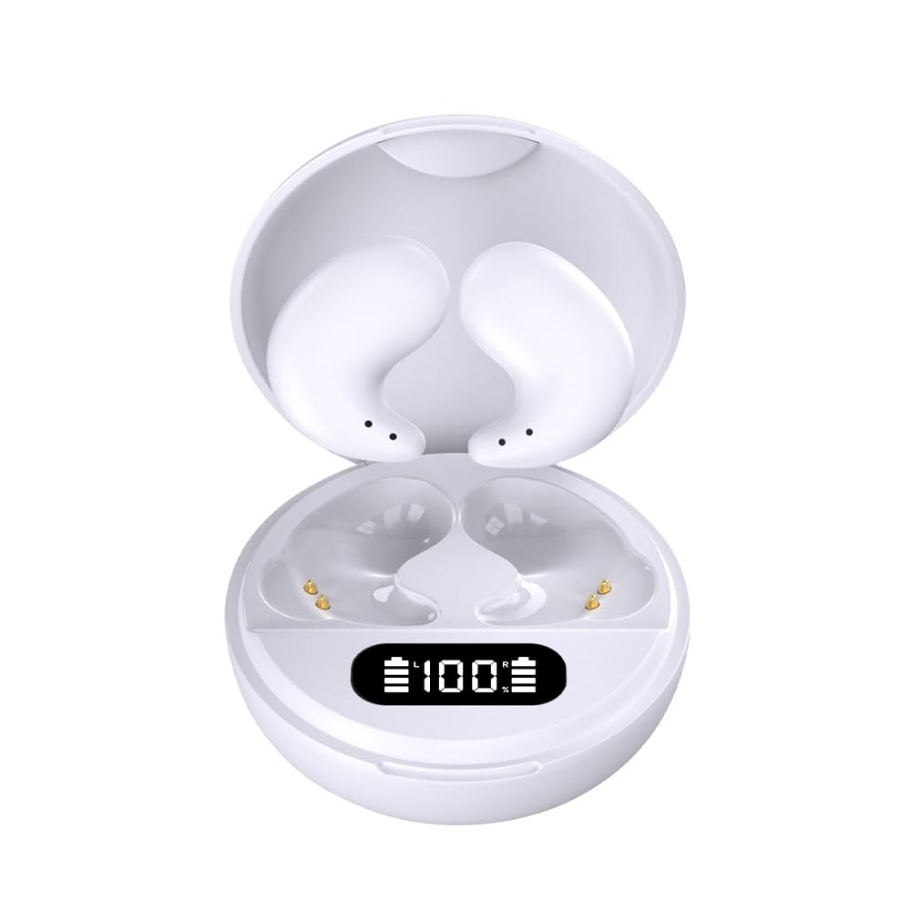 Wireless Sleep Headphones Bluetooth 5.3 - Invisible Earbuds with LED Charging Case for Side Sleepers, Mini Earphones for Workout & Exercise (White) | Perfect for Nighttime Relaxation, Yoga, and Travel