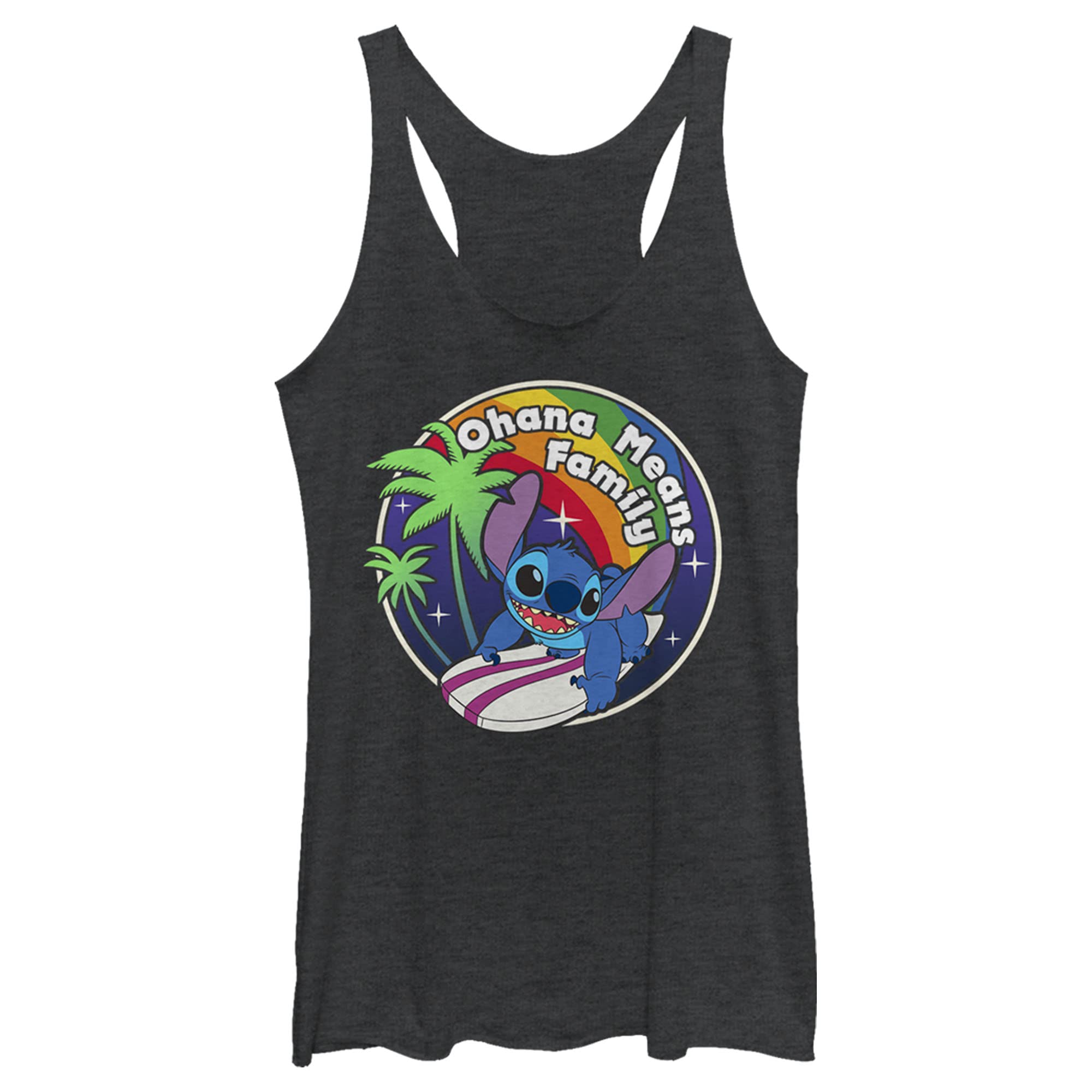 Disney Women's Lilo & Stitch Rainbow Ohana Tri-Blend Racerback Layering Tank Top - Soft Vintage Graphic Tee for Casual Wear, Summer Outfits & Disney Fan Gifts