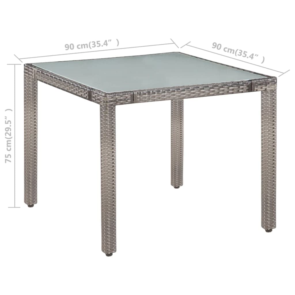 vidaXL 5-Piece Patio Dining Set with Glass Tabletop, Gray Poly Rattan Chairs with Cushions & Steel Legs - Outdoor Furniture for Garden, Backyard, and Poolside Dining