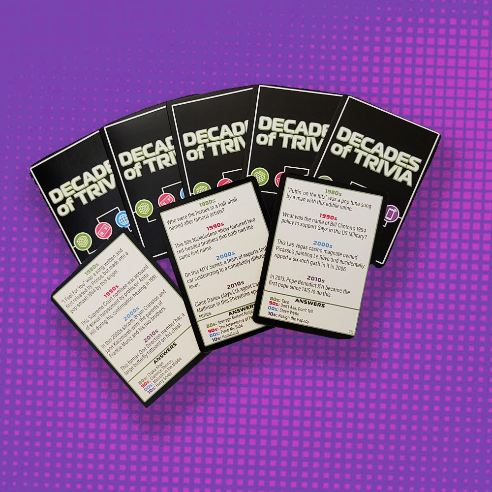 Decades of Trivia Game - Nostalgic Pop Culture Quiz for Family Game Night & Party Entertainment | 1980s, 1990s, 2000s Trivia Cards