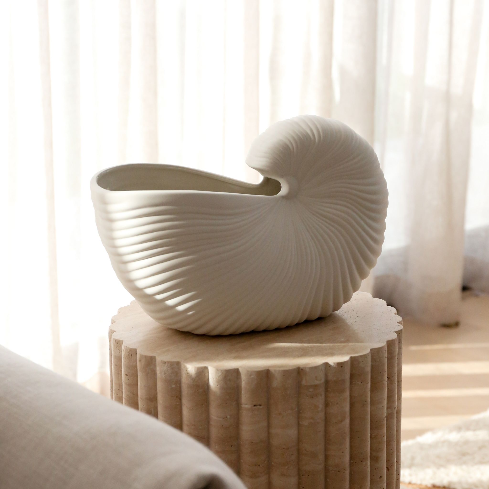 FERM LIVING Shell Sculpture - 9 Inch Off White Ceramic Home Decor for Coastal & Boho Style Living Room, Bedroom, or Office