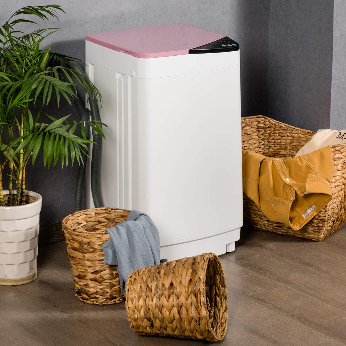 SAFEPLUS Full-Automatic Portable Washing Machine 7.7 lbs Capacity with Spin Dryer & Built-in Light - Compact Laundry Solution for Dorms, Apartments, RVs, Camping & Travel - Pink