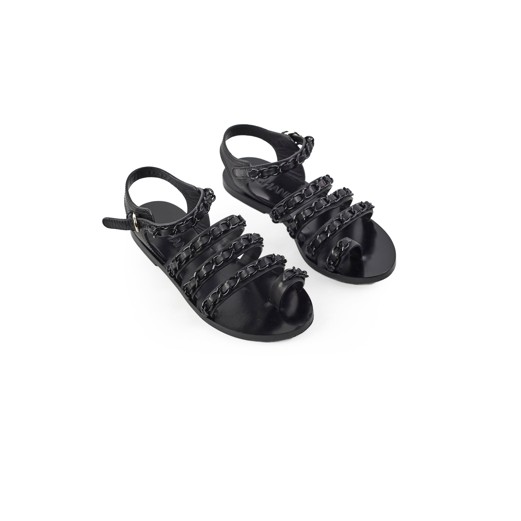 Chanel Black Leather Chain Strap Sandals Size 36 - Luxury Women's Summer Shoes for Beach, Party & Evening Wear