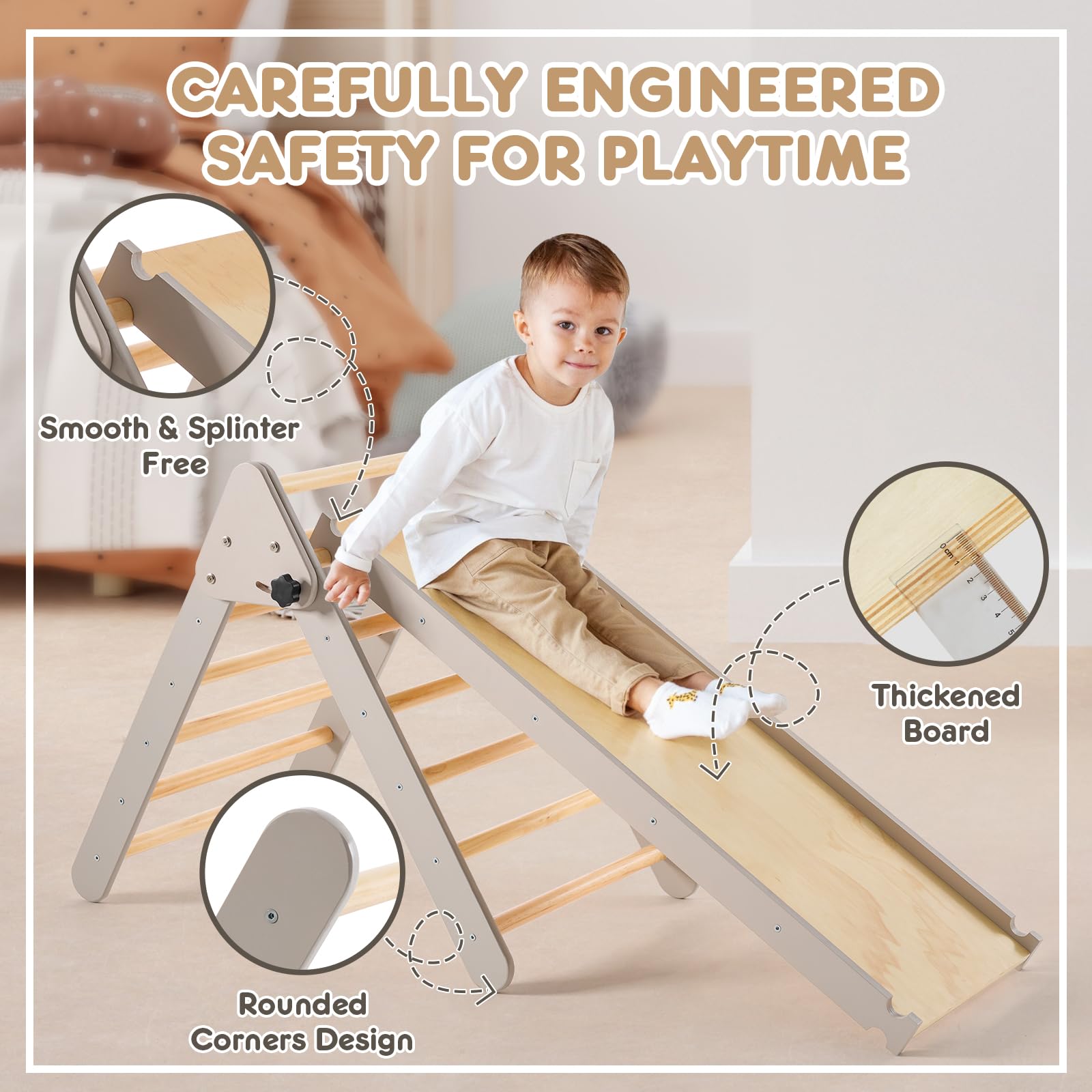 HARPPA 5-in-1 Pikler Triangle Set - Montessori Climbing Toys for Toddlers Indoor & Outdoor Play - Includes Climbing Triangle, Arch Climber & Jungle Gym - Large Grey - Perfect for Home Playrooms, Daycares & Preschools