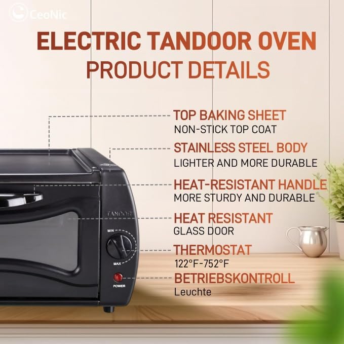 Electric Tandoor Oven for Naan, Roti & Pizza - 16QT Countertop Pizza Maker | 4-Min Fast Cooking | 122°F-752°F Adjustable Temp | Multi-Function Griddle Toaster Oven with Pizza Peel | Perfect for Home Kitchens, Indian Restaurants & Pizza Parties