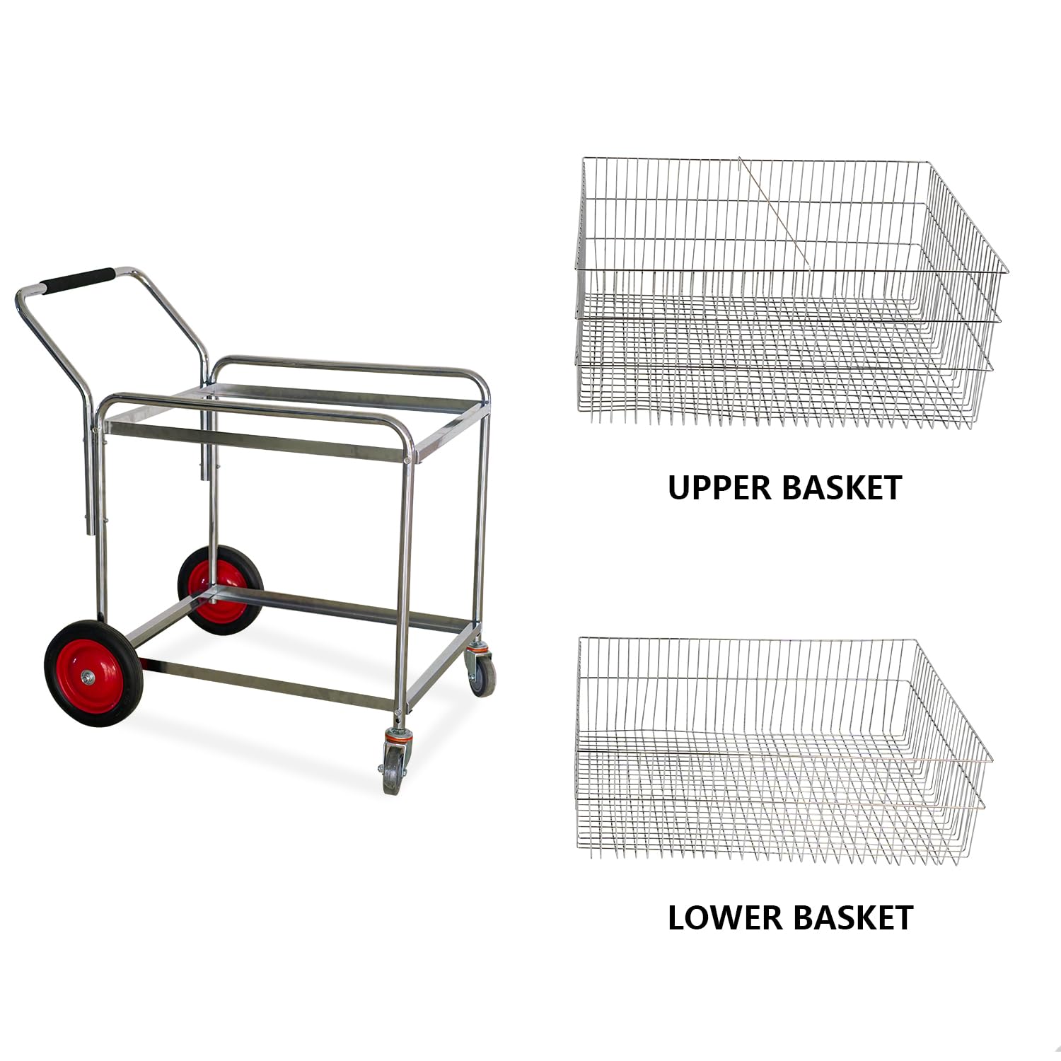 DIYTuning Deluxe Mail Office File Cart - Heavy Duty 250 LB Capacity with Upper & Lower Baskets | Multi-Purpose Utility Cart for Grocery Shopping, Laundry, Kitchen, Restaurant & Office Use