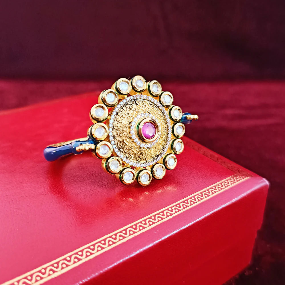 Luxury Gold Plated Pink Enamel Kundan Beaded Ring for Women - Elegant Royal Jewelry for Parties, Weddings & Special Occasions