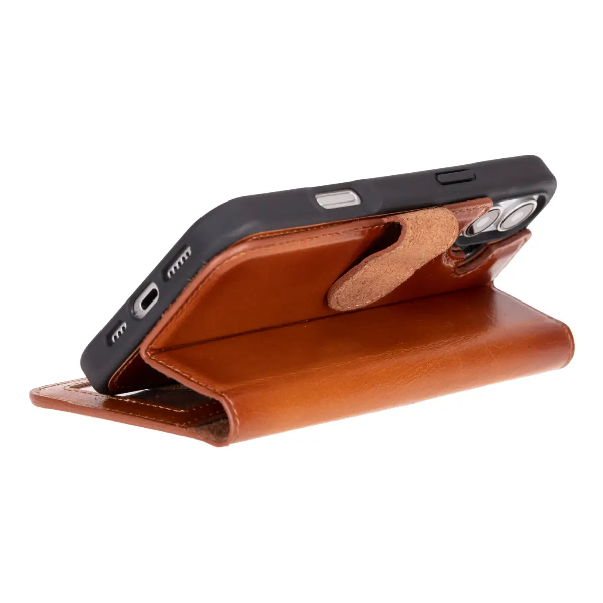 Premium Burnished Tan Leather Wallet Case for iPhone 16 (2024 Model) - Slim Protective Cover with Card Slots | Perfect for Everyday Use, Travel & Business
