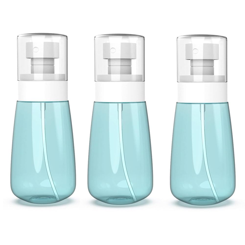 Mincerfit 3-Pack 100ml Clear Refillable Spray Bottles for Hair, Face, Skin Care, Cleaning Solutions, Perfume, Essential Oils & Plants - Perfect for Travel, Home & Salon Use (Blue)