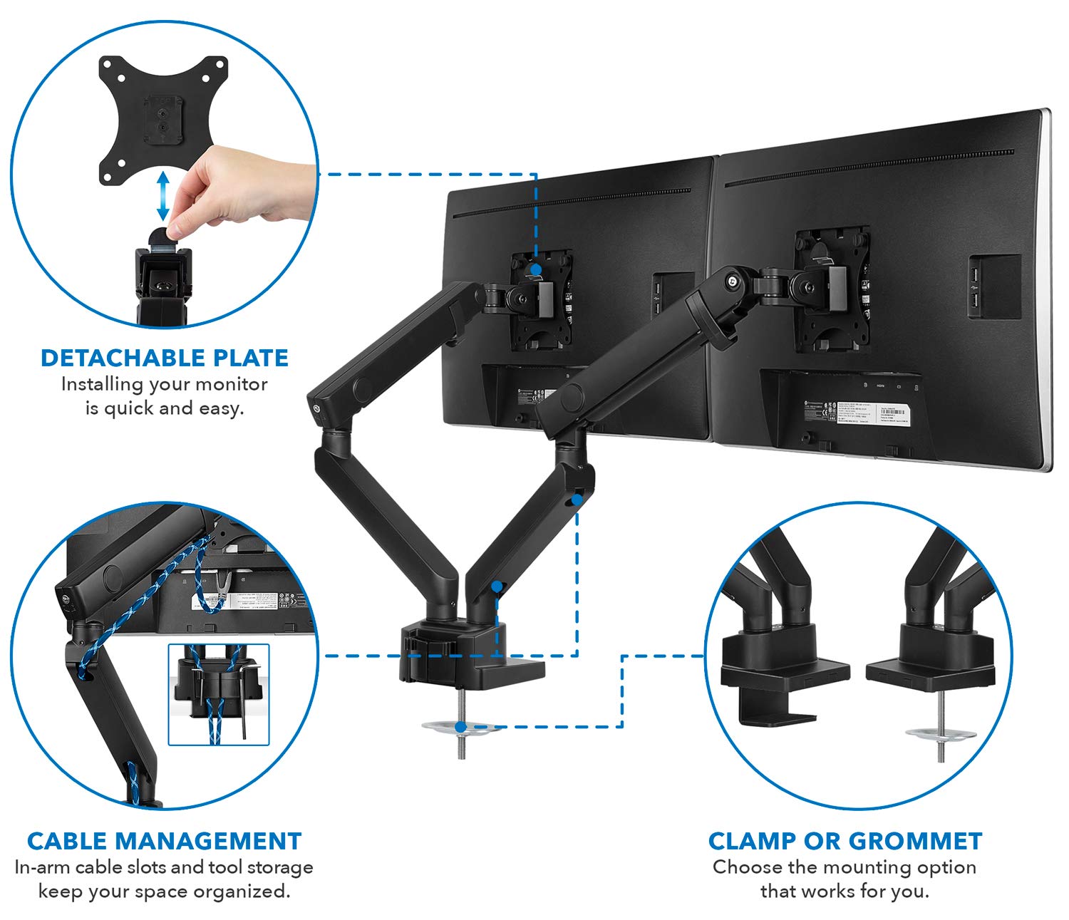 Mount-It! Dual Monitor Arm Stand - Heavy Duty Adjustable Desk Mount for 24