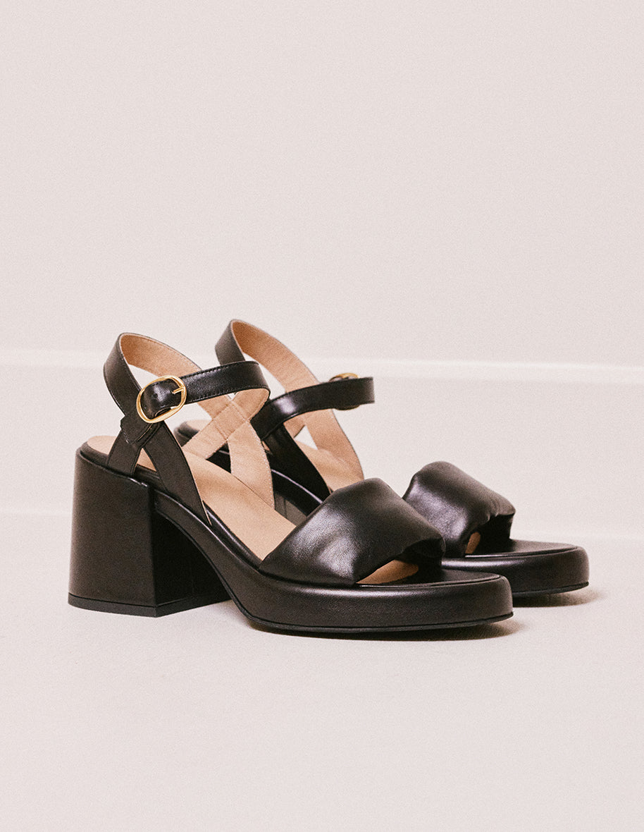 Rachelle Black Leather Heel Sandals - Elegant Women's Dress Shoes for Weddings, Parties & Evening Events