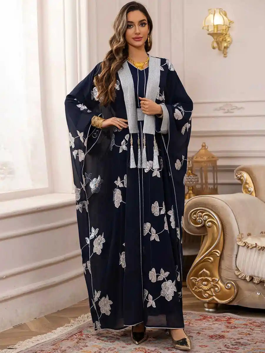 2-Piece Embroidered Caftan Dress Set for Women - Boho Chic Loose Flowy Maxi Kaftan Outfit #25462 | Perfect for Beach Cover-Up, Resort Wear, and Summer Vacations