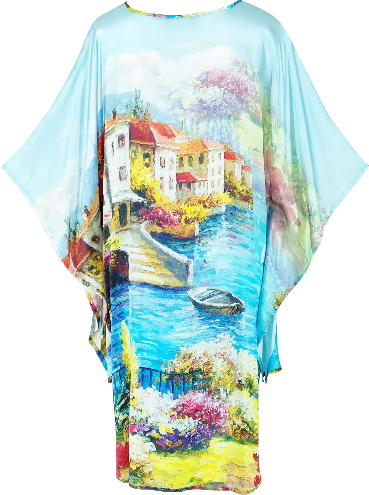 Luxury 100% Silk Pajamas for Women - Floral Print Silk Kimono Robe & Bathrobe with Doll Sleeves - Perfect for Spa, Bridal Shower & Relaxing at Home