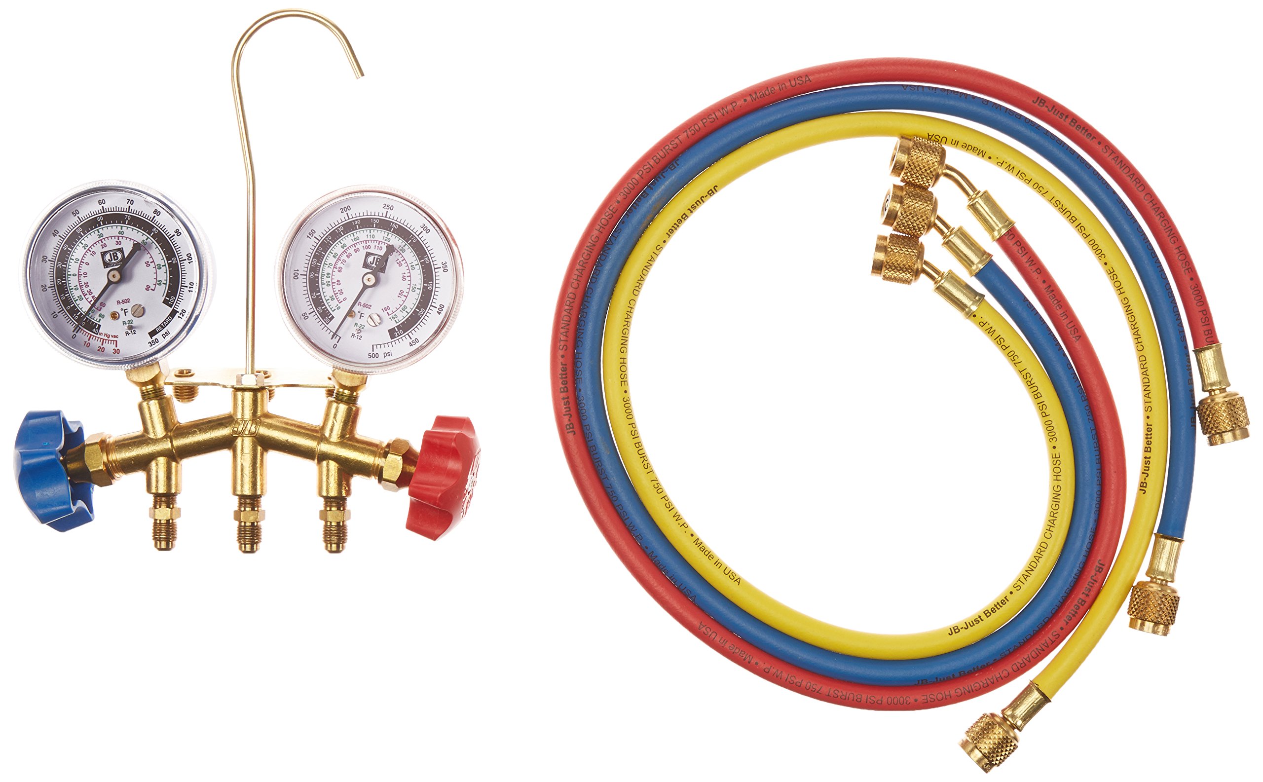 JB Industries GIDDS-131243 Brass 2-Valve Charging Manifold Assembly with 36