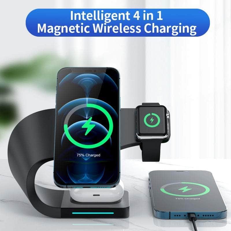 3-in-1 Magnetic Wireless Charger Stand for iPhone 12/13/14/15 Pro Max - Fast Charging Station for AirPods & Apple Watch - Perfect for Home, Office & Travel