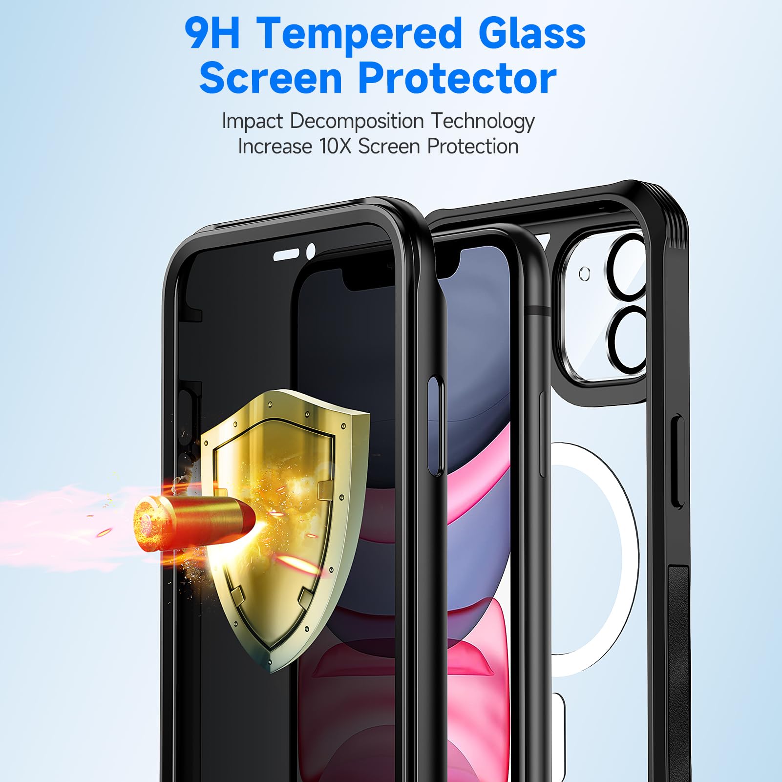 Seacosmo Magnetic Case for iPhone 11 with Privacy Screen Protector & Camera Lens Protector - Military Grade Full Body Protection - Shockproof Anti-Scratch Cover for Work, Travel & Outdoor Activities - Black