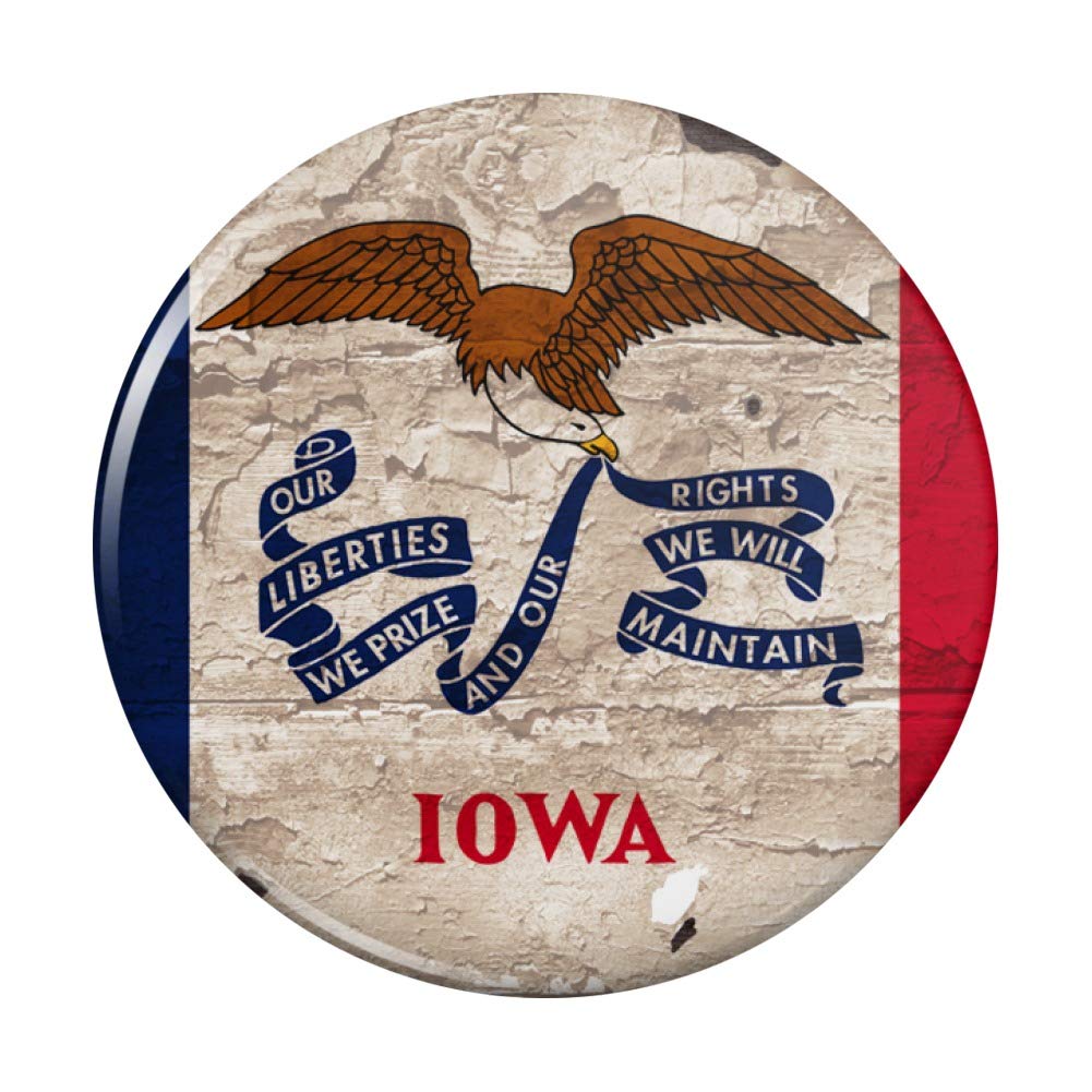 Vintage Rustic Iowa State Flag Distressed USA Pinback Button Badge - 1 Inch Diameter Collectible Pin - Perfect for Backpacks, Jackets, Hats & College Game Day Accessories