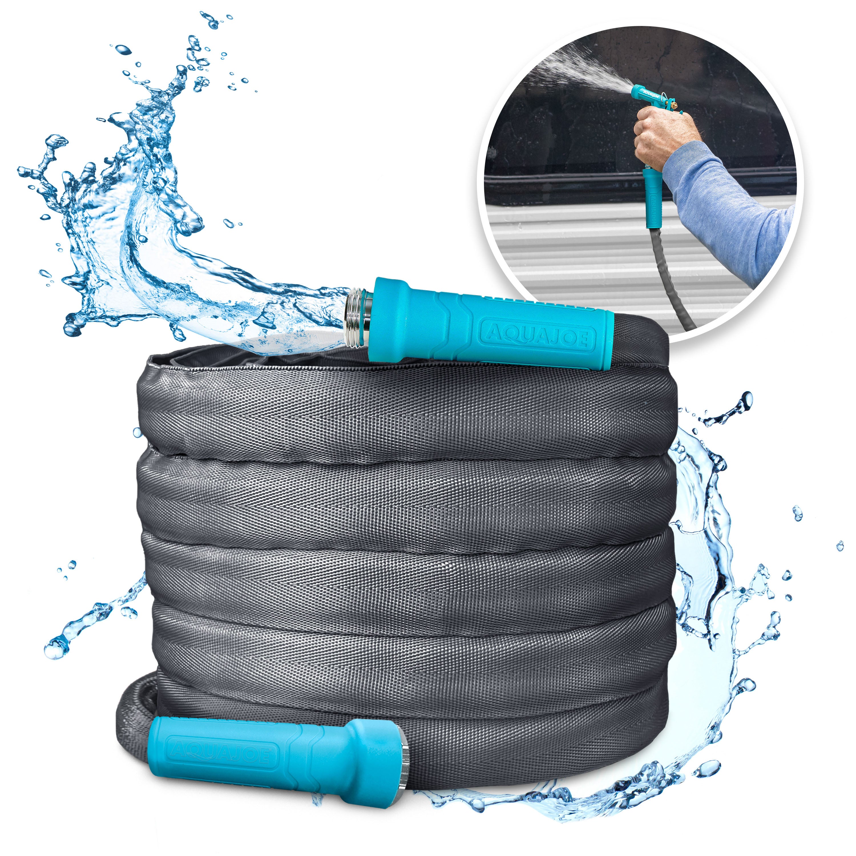 Aqua Joe AJFJH25 58 MAX Superlight Fiberjacket 25-Foot Garden Hose - Lightweight, Durable & Kink-Free for Lawn Care, Car Washing & Outdoor Watering