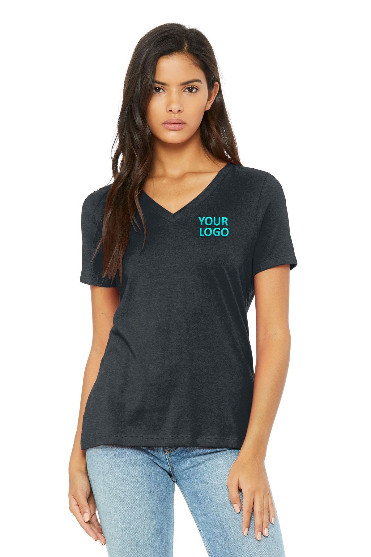 Bella Canvas Women's Relaxed Fit Heather V-Neck T-Shirt - Dark Grey | Soft & Comfortable Casual Tee for Everyday Wear, Lounge & Layering