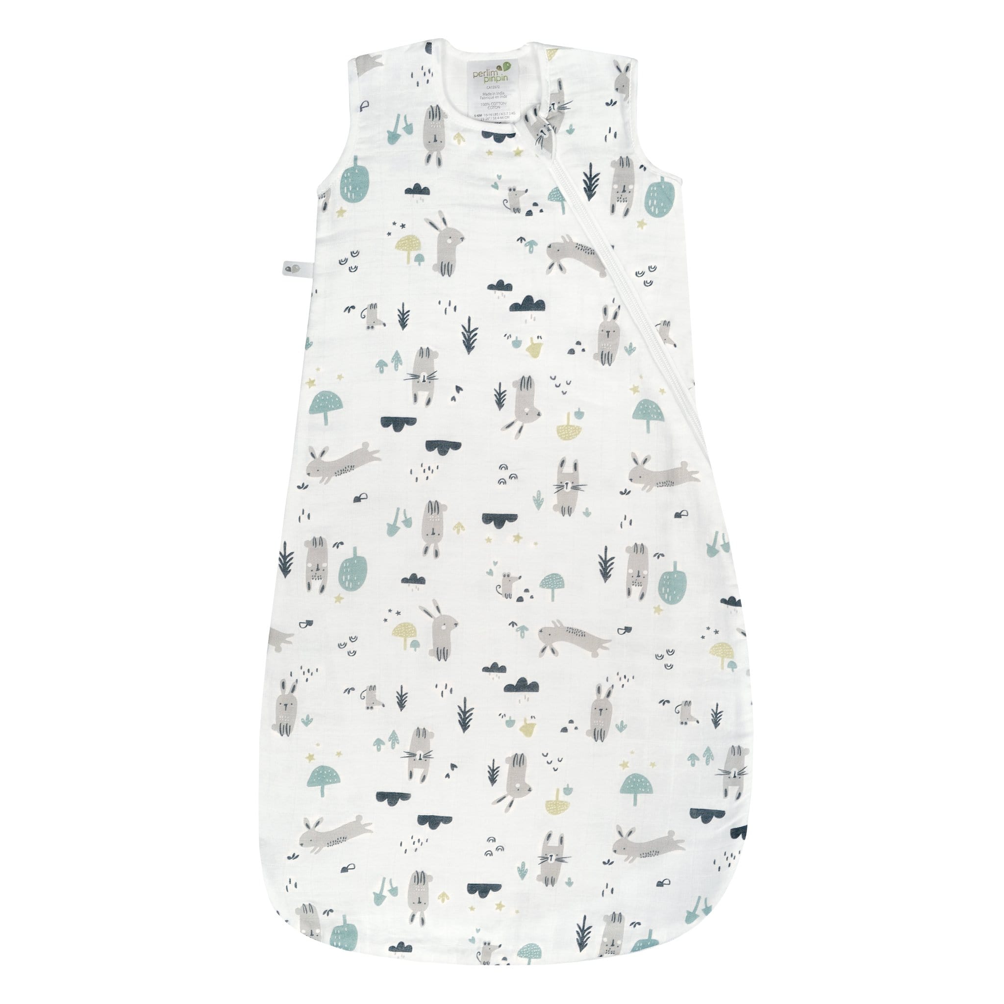 Soft Cotton Muslin Sleep Sack with Bunny Print - 0.7 TOG for Baby's Comfortable Sleep | Perfect for Nursery, Daycare & Travel