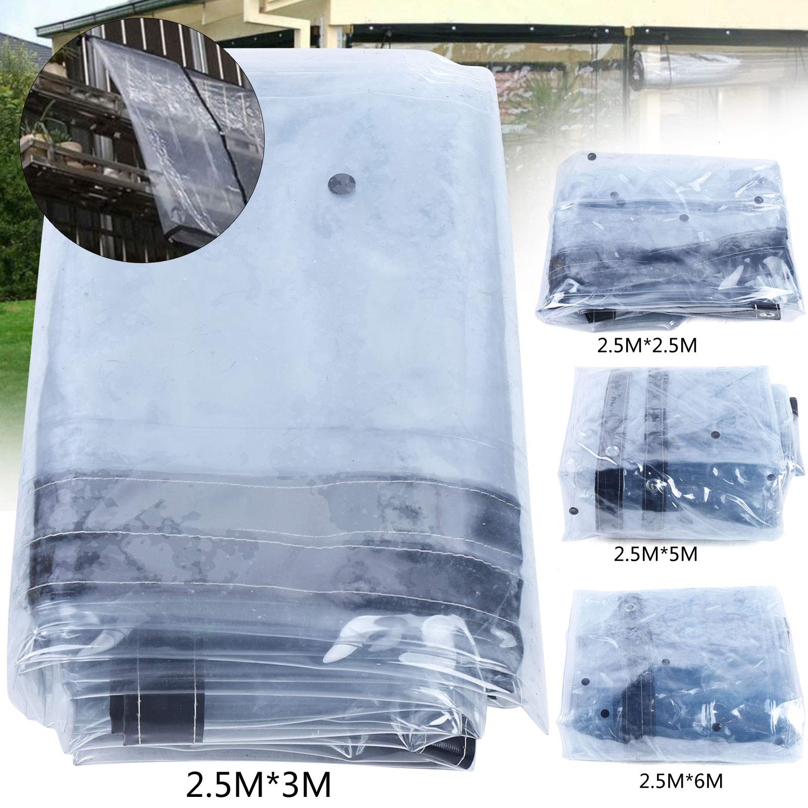 Commercial Grade Waterproof Clear Vinyl Awning Canopy - 8x16 Feet (2.5x5m) - Roll Up Patio Enclosure for Tents, Awnings & Canopies - UV Resistant & Durable (Black) - Perfect for Outdoor Events, RV Camping & Backyard Shade