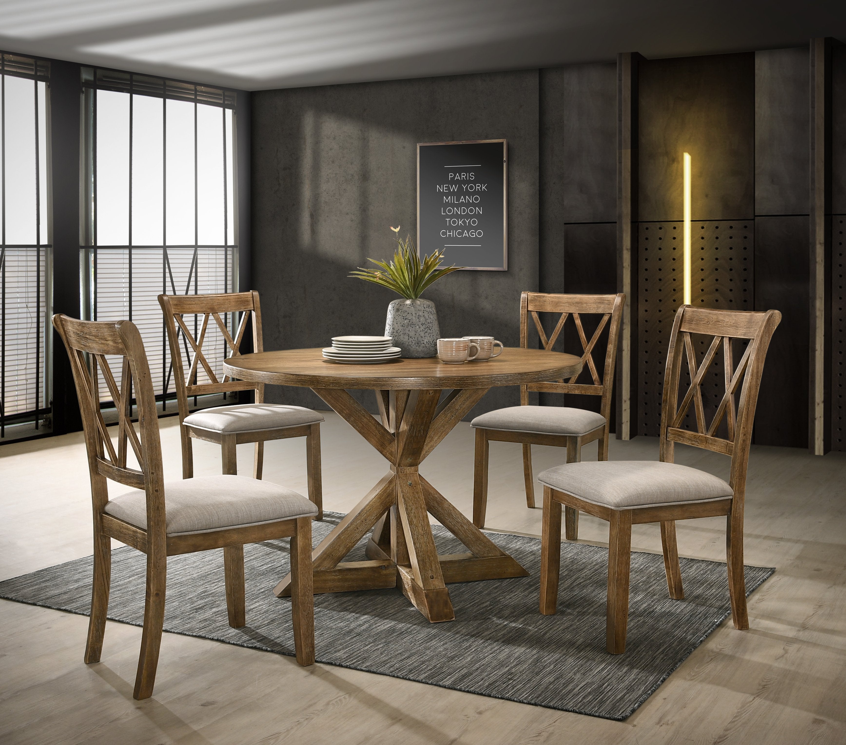 Roundhill Furniture Windvale 5-Piece Cross Buck Wood Dining Set - Perfect for Farmhouse Kitchens & Rustic Dining Rooms