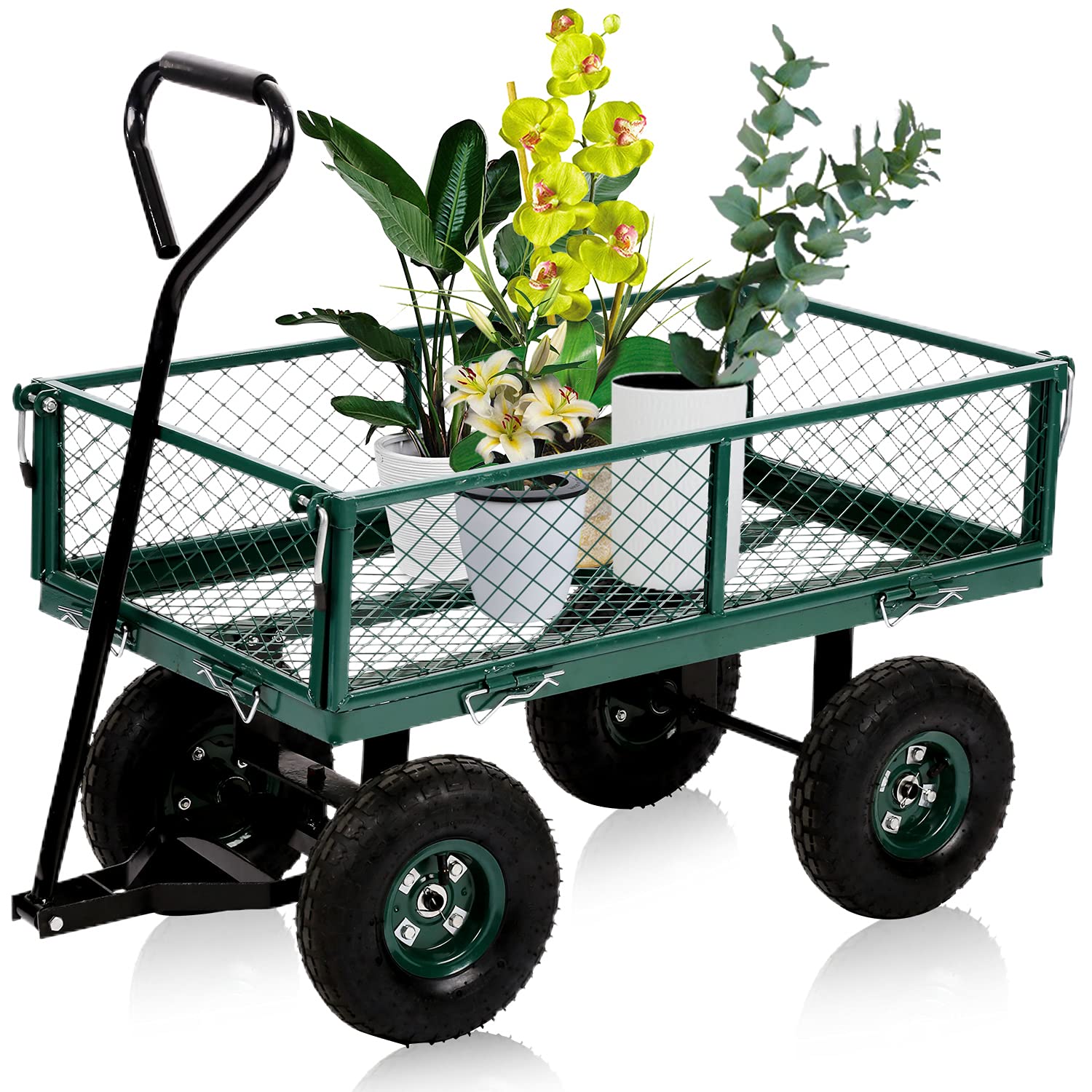 Heavy Duty Folding Garden Cart with Mesh Steel Frame & 11