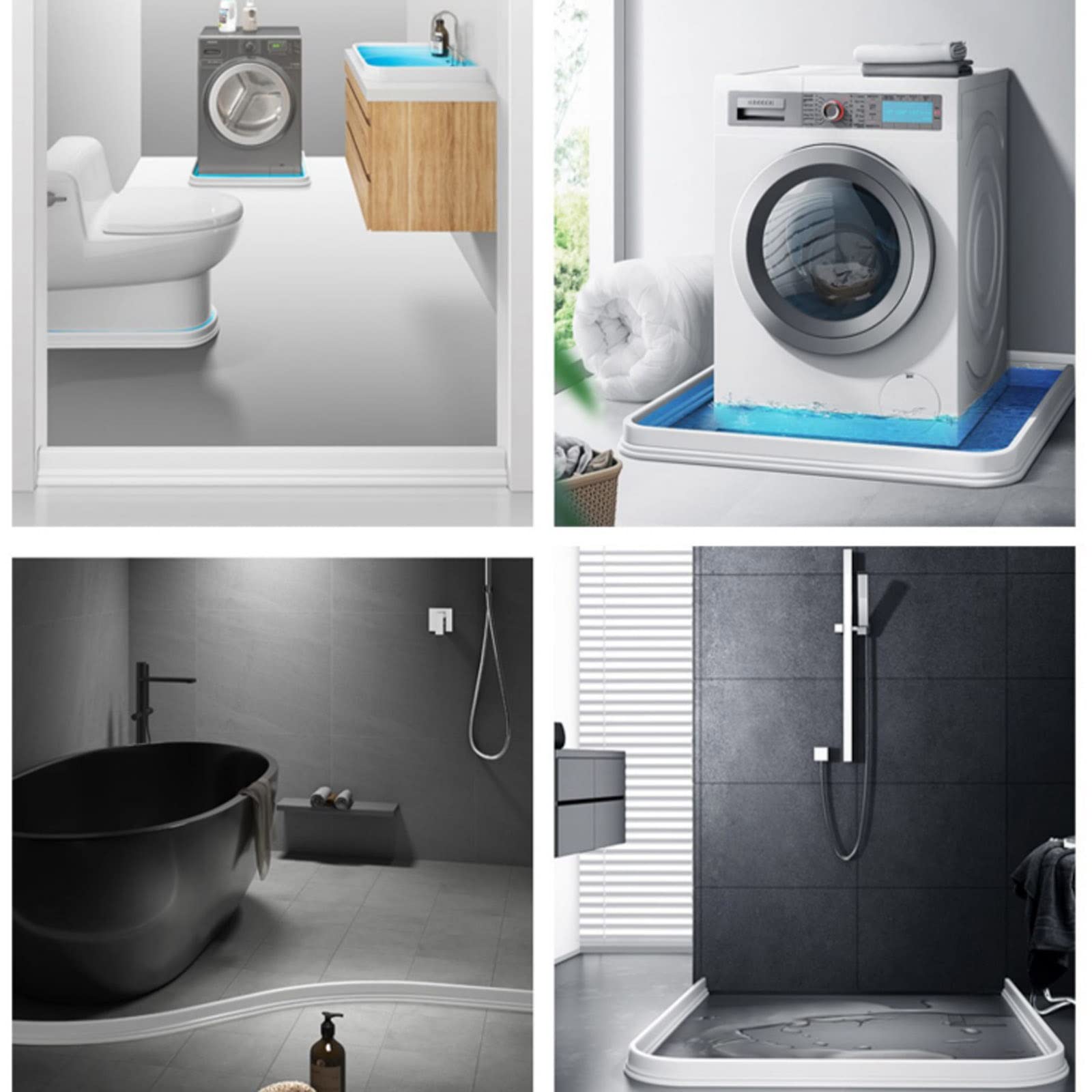 Collapsible Silicone Shower Water Dam Barrier - 60cm/23.6in Rubber Threshold for Wet/Dry Separation - Bathroom & Kitchen Sink Edging Water Retaining Strip - Perfect for Bathroom Safety & Water Containment