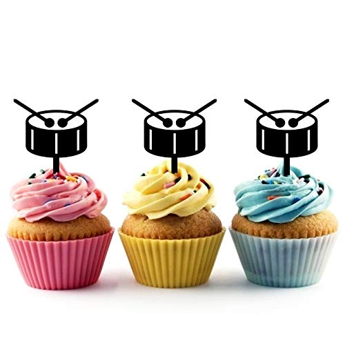 TA1072 Drum Music Instrument Silhouette Acrylic Cupcake Toppers - 10pcs for Party, Wedding & Birthday Decorations - Perfect for DJ Themed Events, Music Lover Gifts, and Cake Decorating