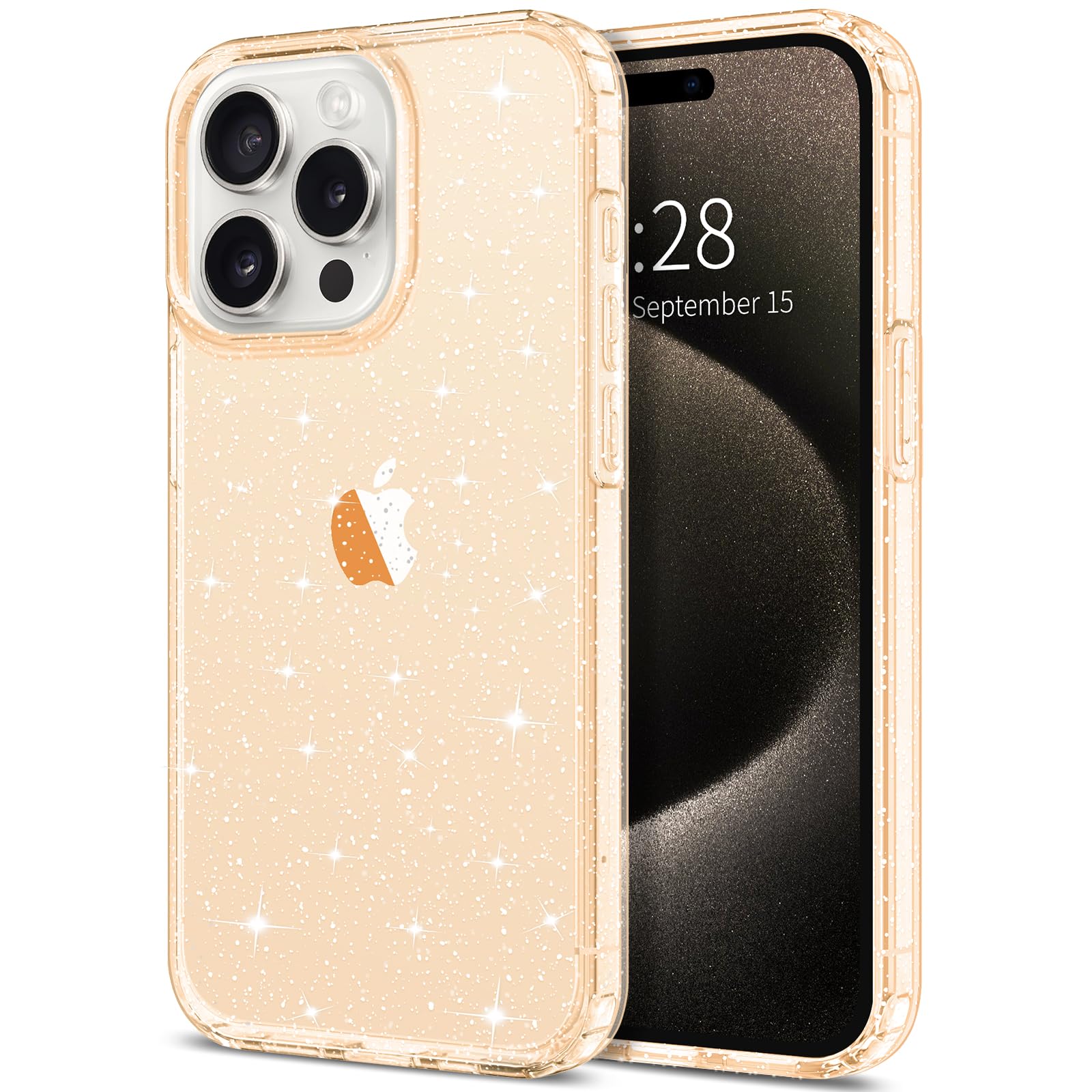 Hython iPhone 15 Pro Max Case - Glitter Clear Sparkly Protective Cover | Shockproof Slim Fit TPU Phone Case for Women & Girls (Gold Glitter) - Perfect for Everyday Use, Parties & Gift Giving