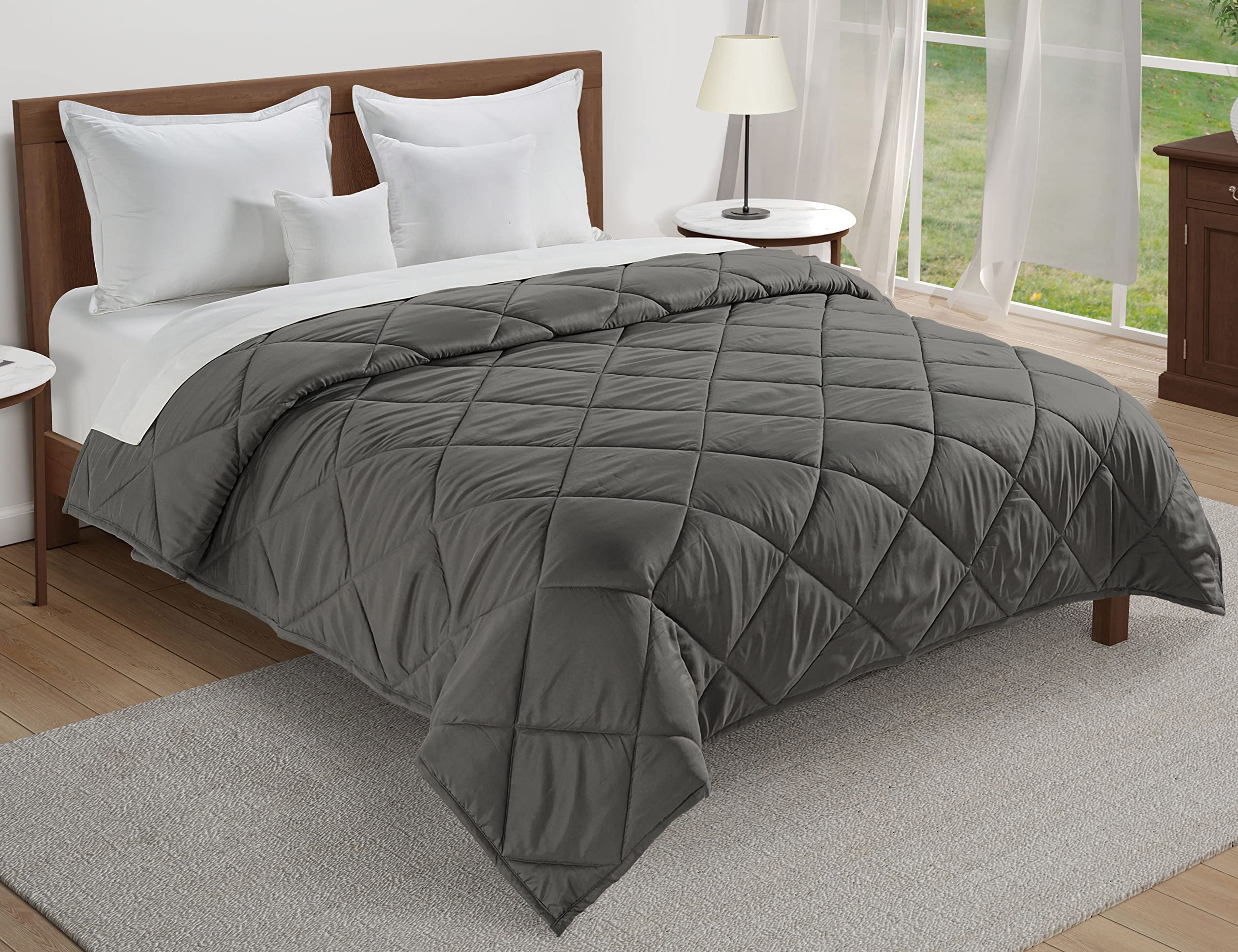 LANE LINEN Cooling Blanket Queen Size - Lightweight Summer Blanket for Bed, Sofa & Travel | Soft Microfiber Breathable Throw Blanket | Perfect for Hot Sleepers, Air Conditioning Use & Cozy Nights - Charcoal