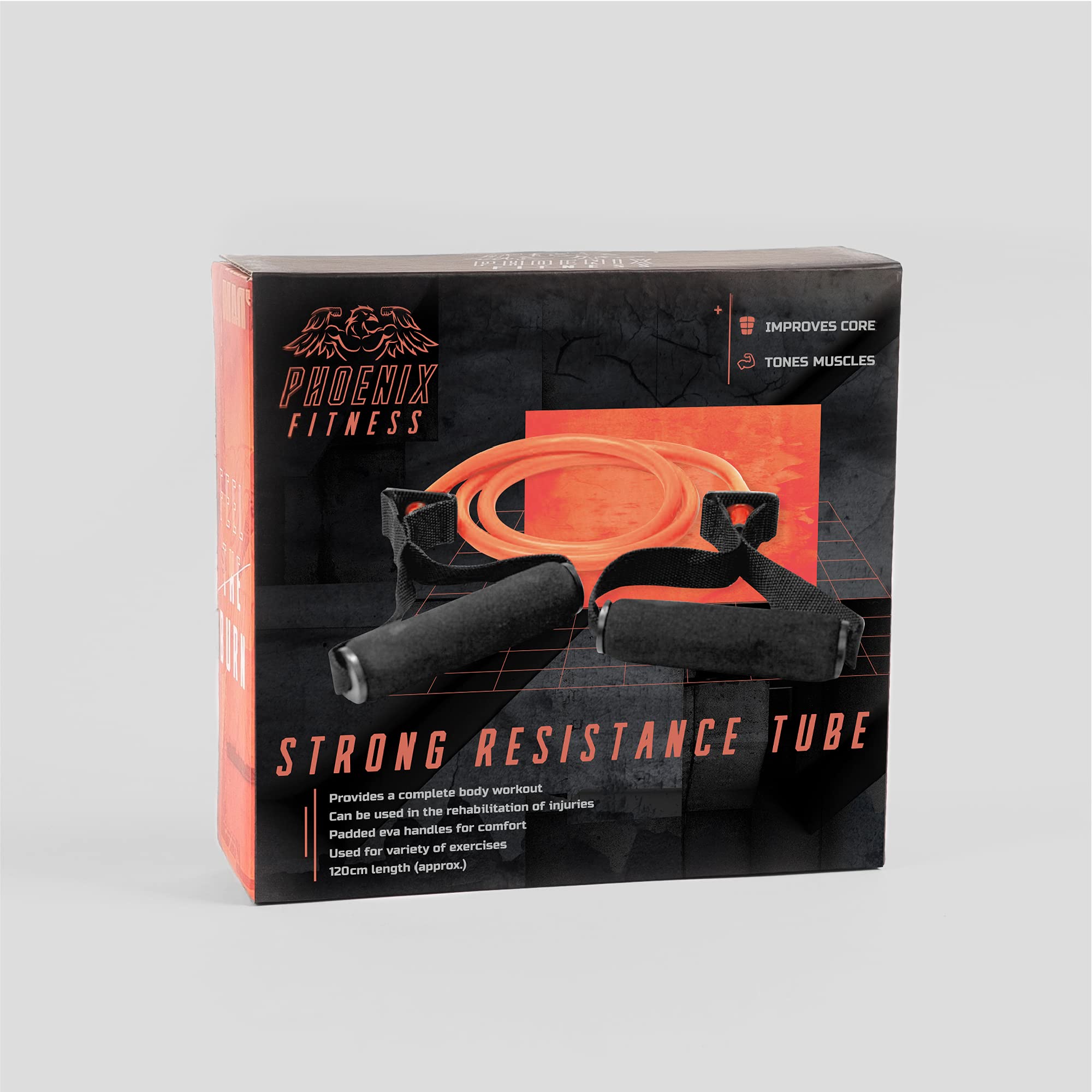 Phoenix Fitness Resistance Band with Handles - Heavy Duty Exercise Bands for Strength Training, Stretching & Workouts - Home & Gym Equipment for Men & Women (Light/Medium/Strong Resistance) - Perfect for CrossFit, Yoga, Pilates & Physical Therapy