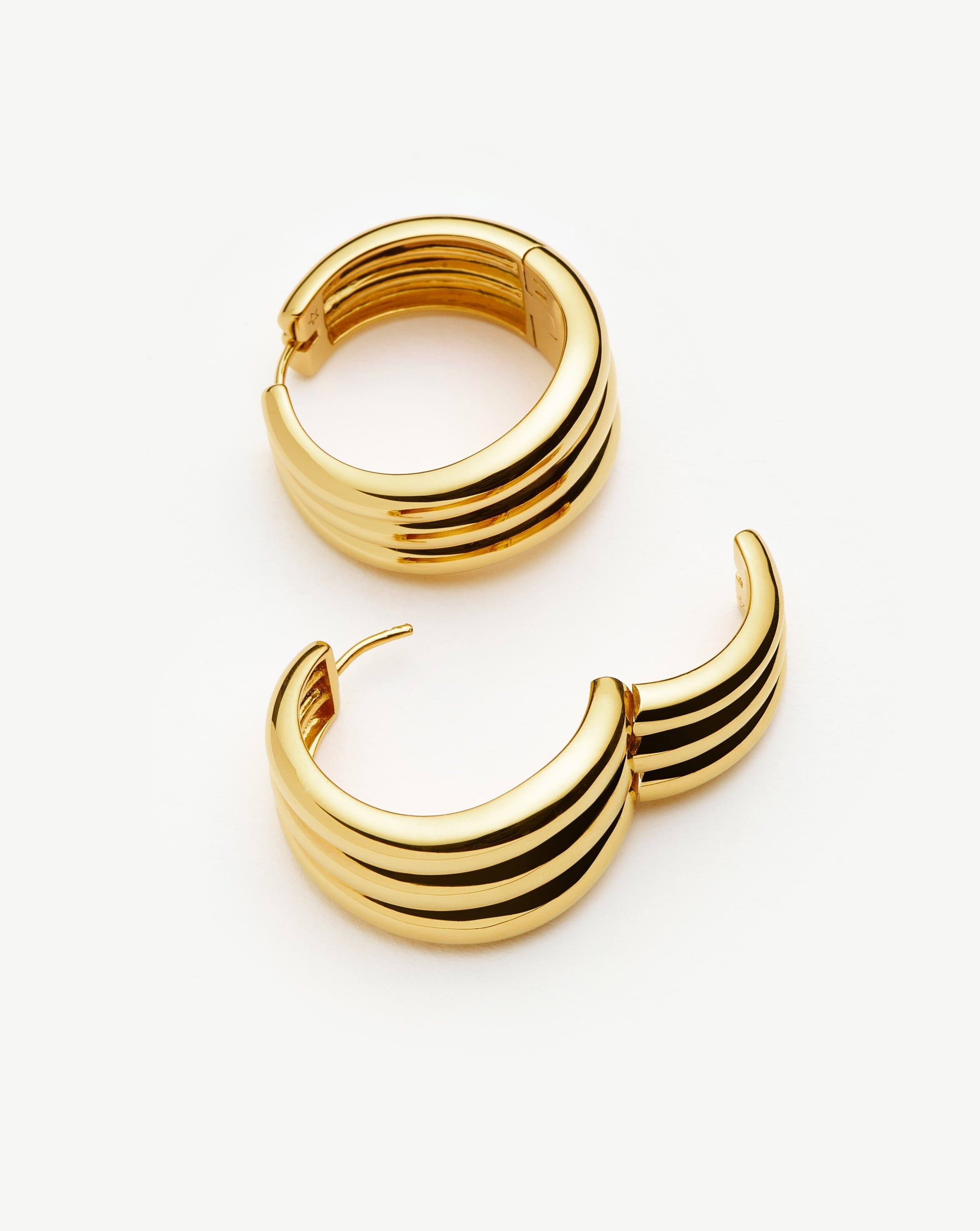 Savi Triple Ridge Medium Hoop Earrings - 18k Gold Plated Women's Jewelry for Everyday Wear & Special Occasions