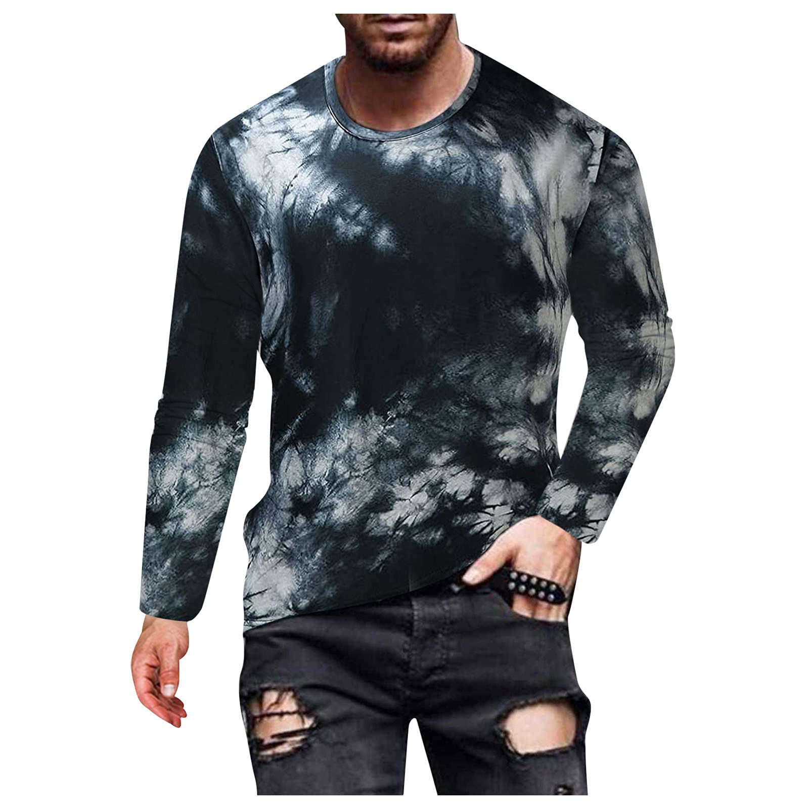 WOCACHI Men's Long Sleeve Graphic T-Shirt - Fall Abstract Print Military Style Casual Tee for Streetwear & Outdoor Activities