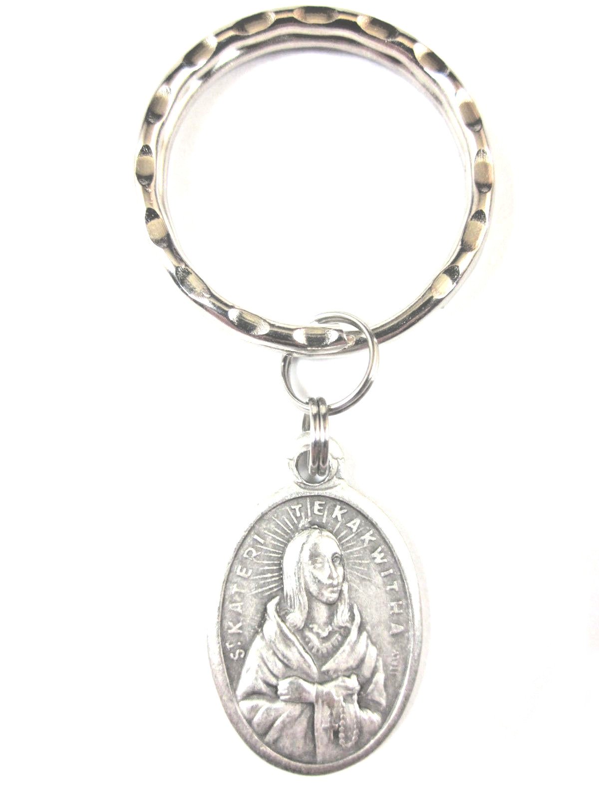 St. Kateri Tekakwitha Medal Italy Key Ring - Religious Gift Box Set with Prayer Card - Perfect for Baptism, First Communion & Confirmation Gifts