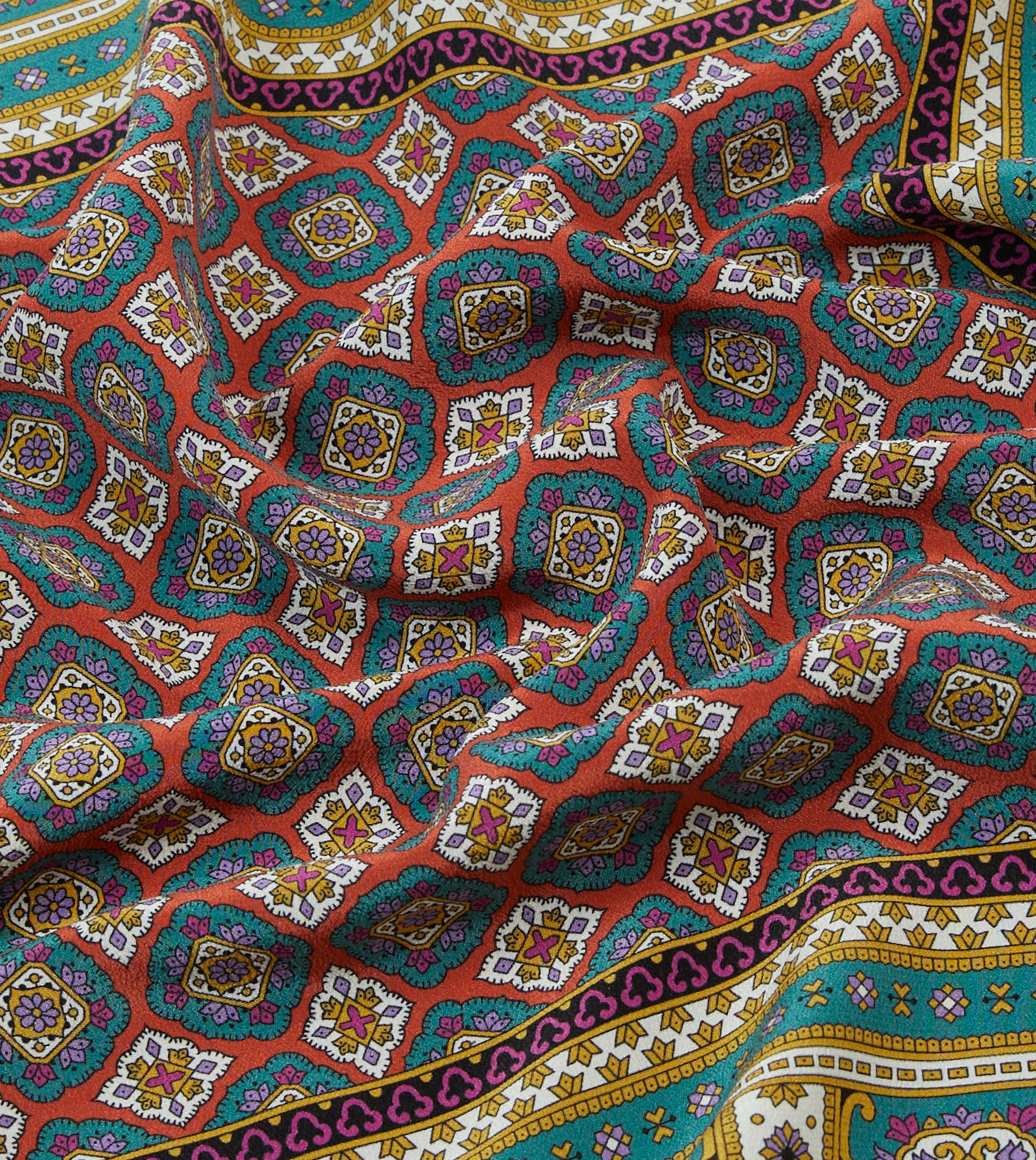 Elegant Green, Red & Gold Floral Medallion Print Silk Pocket Square for Men - Perfect for Weddings, Business & Formal Events