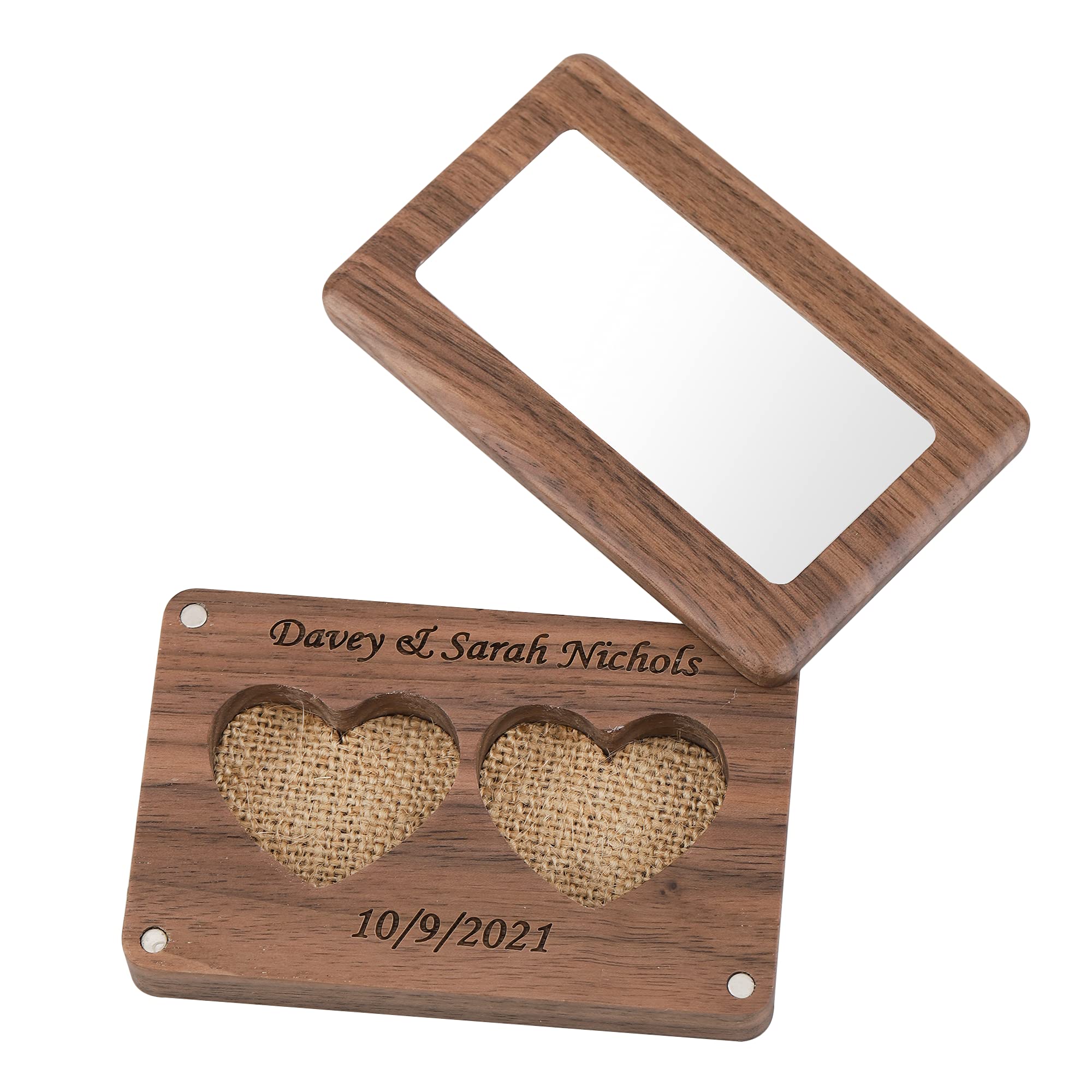 Personalized Double Heart Wooden Ring Box - Custom Engraved Engagement & Wedding Ring Holder - Rustic Proposal Ring Bearer Box for Couples - Perfect for Romantic Proposals, Anniversaries & Gift Giving