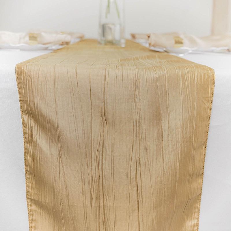 12-Pack 108-Inch Metallic Accordion Crinkled Taffeta Table Runner for Wedding, Party, Holiday & Home Decor - Elegant Dining Table Decorations