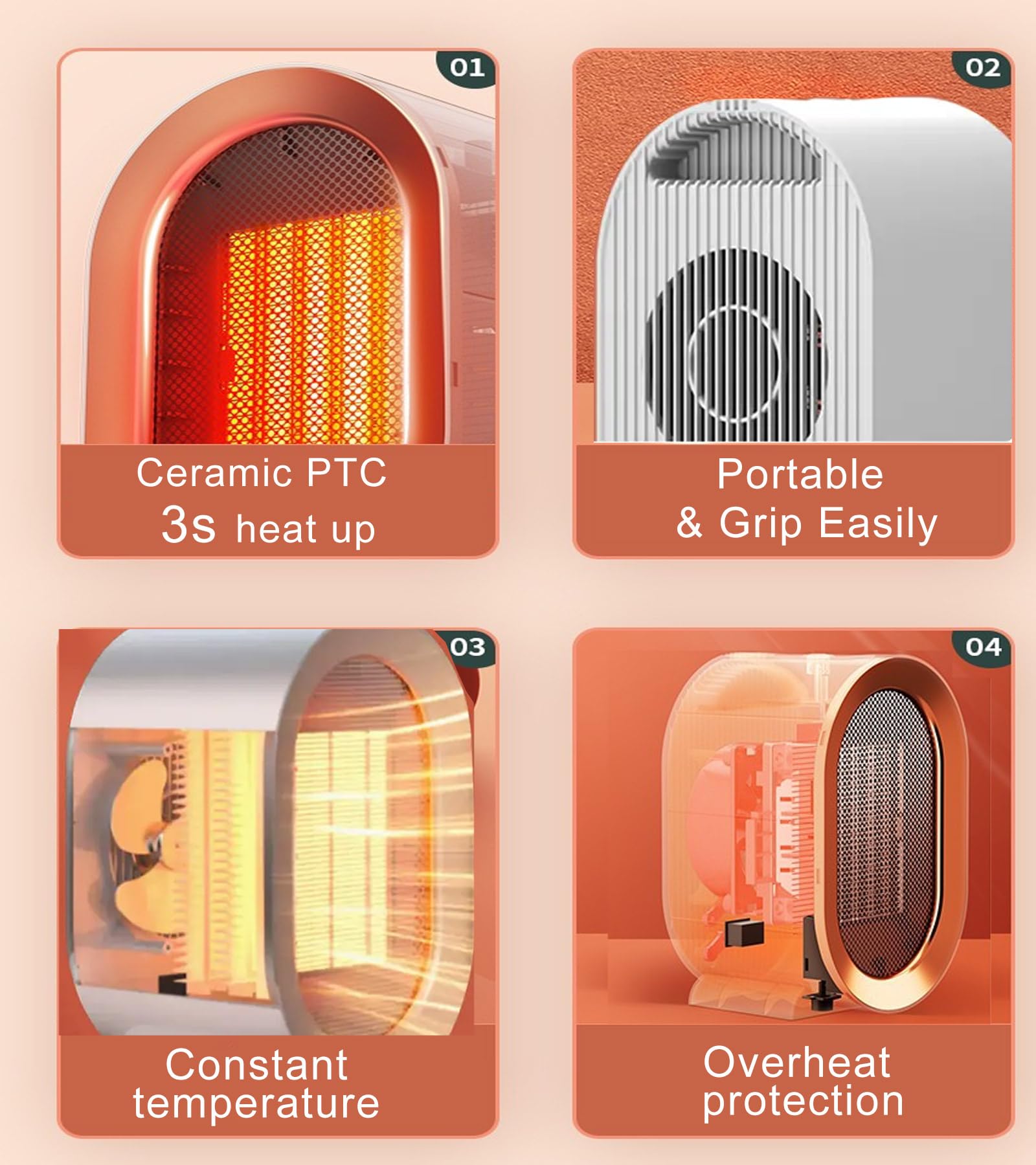 Best Electric Space Heaters for Indoor Use - 1000W Portable Small Room Heater with Fan for Bedroom, Bathroom & Camping | Quiet Mini Heater for Office Under Desk, Table - Covers 300 Sq Ft - Perfect for Home, Office & Travel