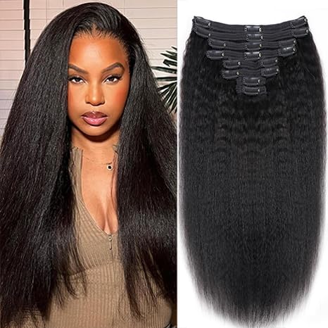 100% Unprocessed Brazilian Virgin Human Hair Clip-in Extensions - 8pcs Kinky Straight 120g (18inch) with 18 Clips | Natural Look for Daily Wear, Parties & Special Occasions