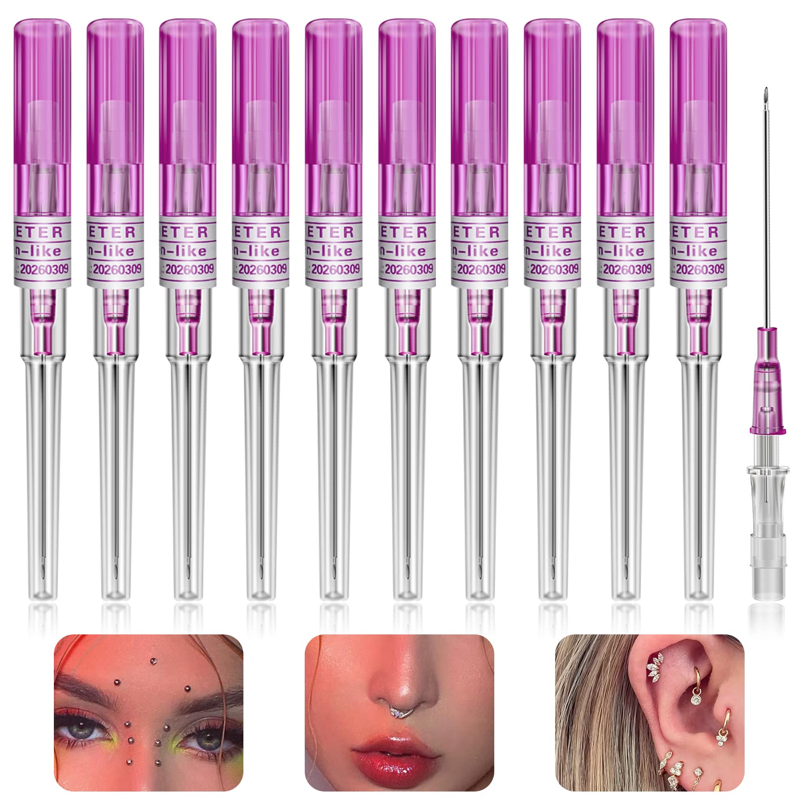 CINRA 10Pcs 20G Stainless Steel Hollow Piercing Needles - IV Catheter Ear, Nose, Lip, Tongue, Belly, Nipple Cartilage Piercing Kit for Professional & Safe Body Jewelry Insertion | Perfect for Tattoo Shops, Piercing Studios & DIY Enthusiasts