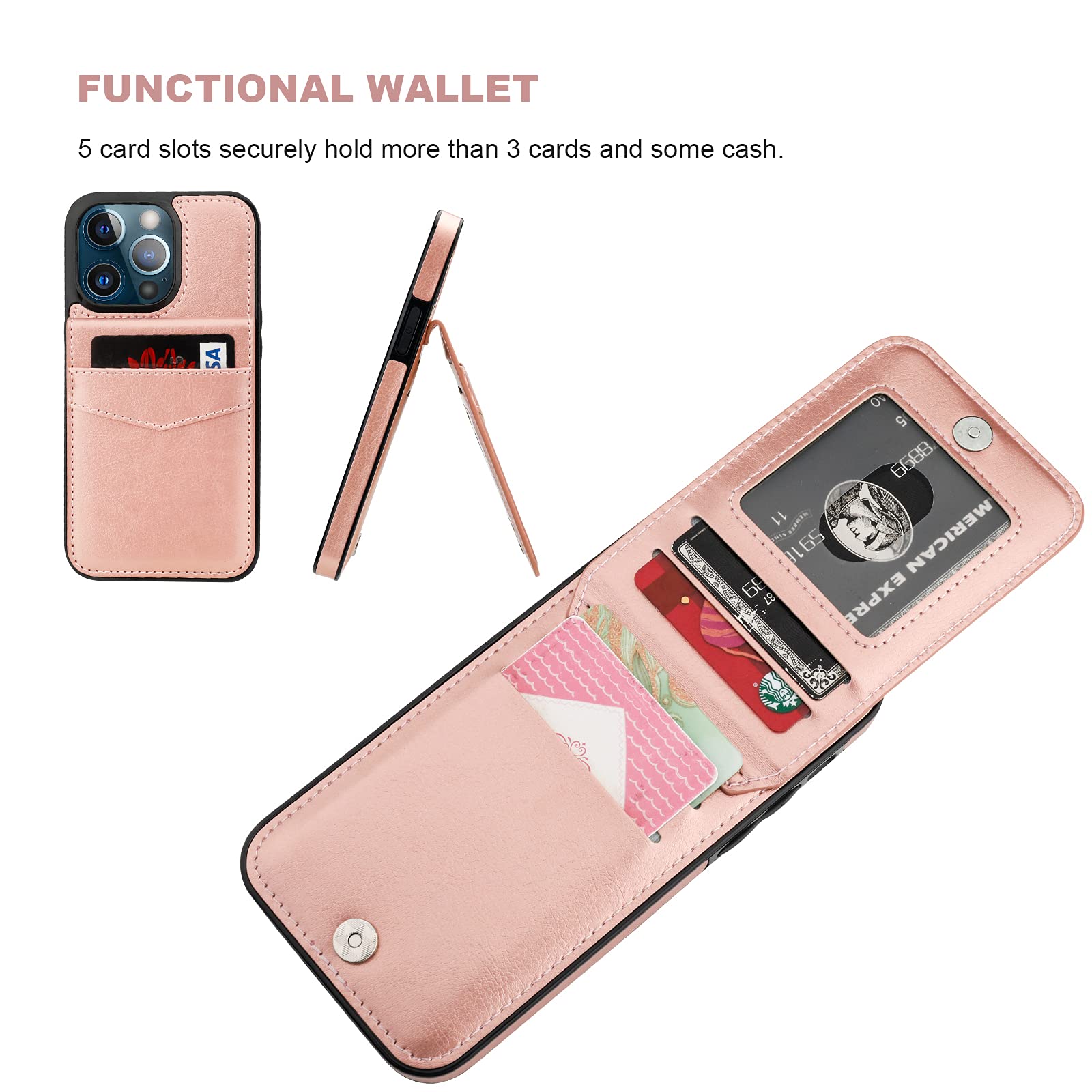 Premium Leather iPhone 13 Pro Case with Wallet & Credit Card Holder - Magnetic Clasp, Kickstand, Heavy Duty Protection for 6.1
