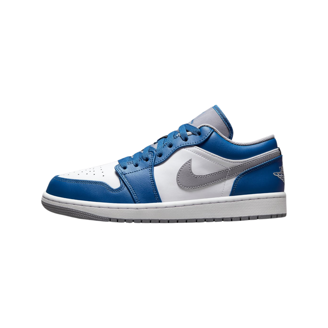 Air Jordan 1 Low Sneakers - True Blue, Cement Grey & White Colorway - Men's Basketball Shoes for Casual Wear & Street Style