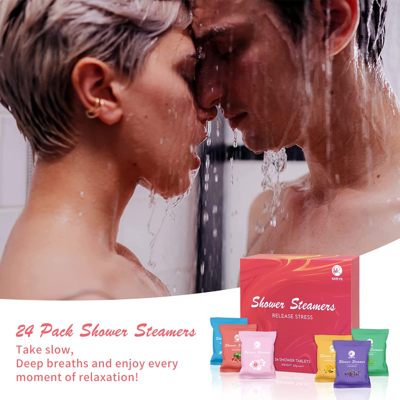 **24-Pack Organic Aromatherapy Shower Steamers for Women & Men - Essential Oil Infused with Rose, Watermelon, Tea Tree, Orange, Vanilla, Sea Salt & Lavender - Relaxing Shower Bombs for Stress Relief, Spa Day & Birthday Gifts**