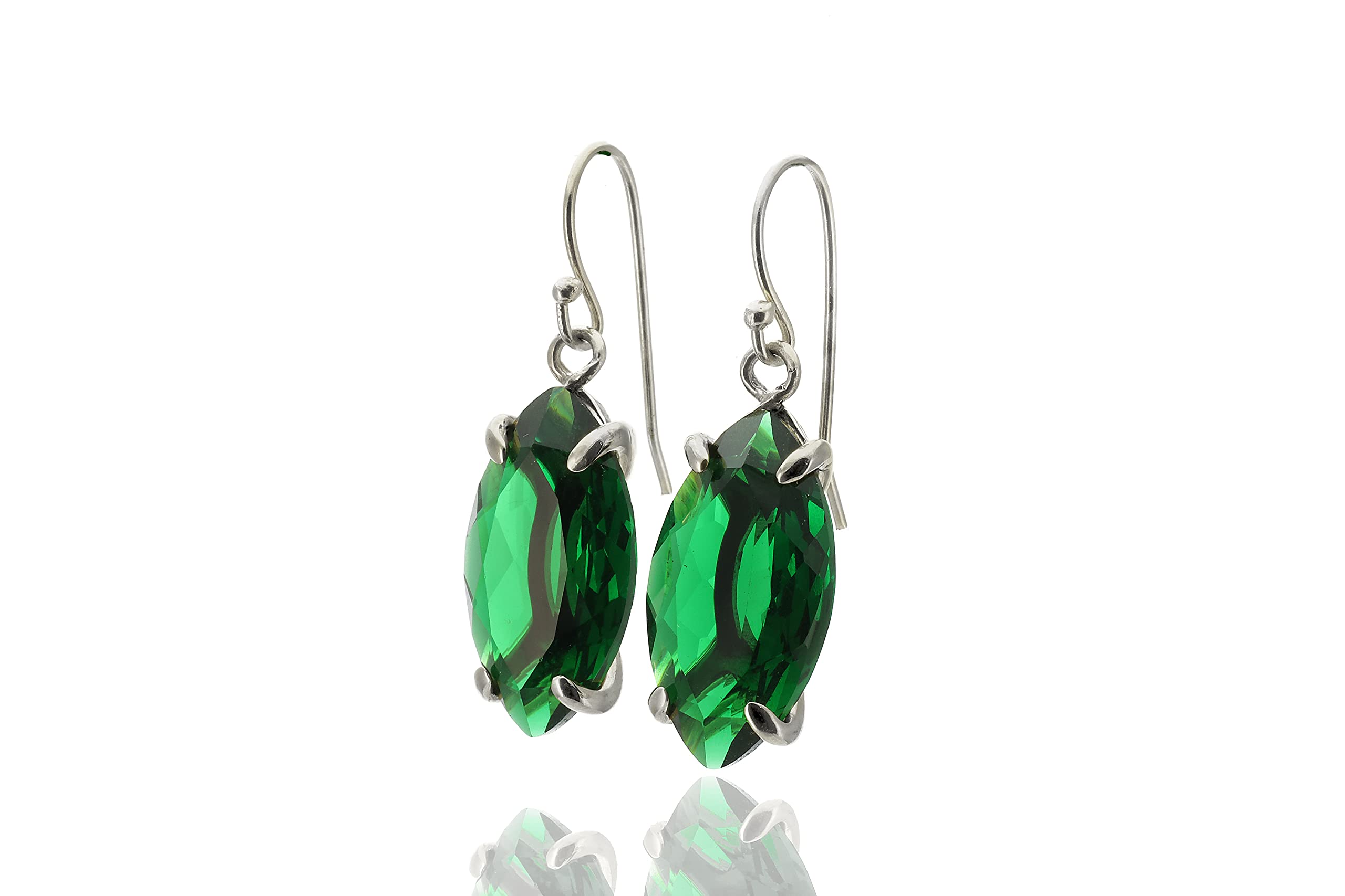 18k Solid Gold Marquise Cut Green Emerald Dangle Earrings - May Birthstone Jewelry - Minimalist Prong Setting Long Gemstone Earrings for Women - Perfect Gift for Birthday, Anniversary & Special Occasions
