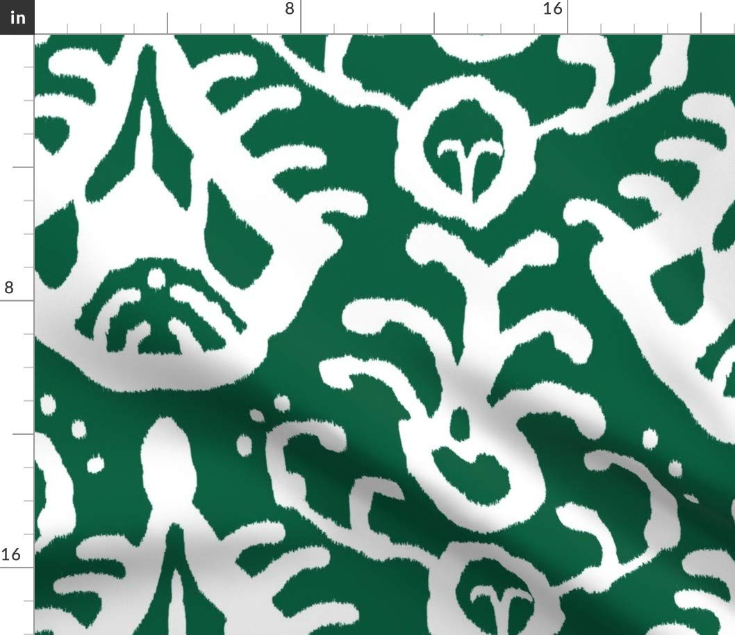 Ikat Emerald Boho Green Printed Petal Signature Cotton Fabric by The Yard - Premium Spoonflower Fabric for Sewing, Quilting, Apparel, Crafts & Home Decor - Perfect for Bohemian Style Clothing, DIY Projects & Unique Home Accents