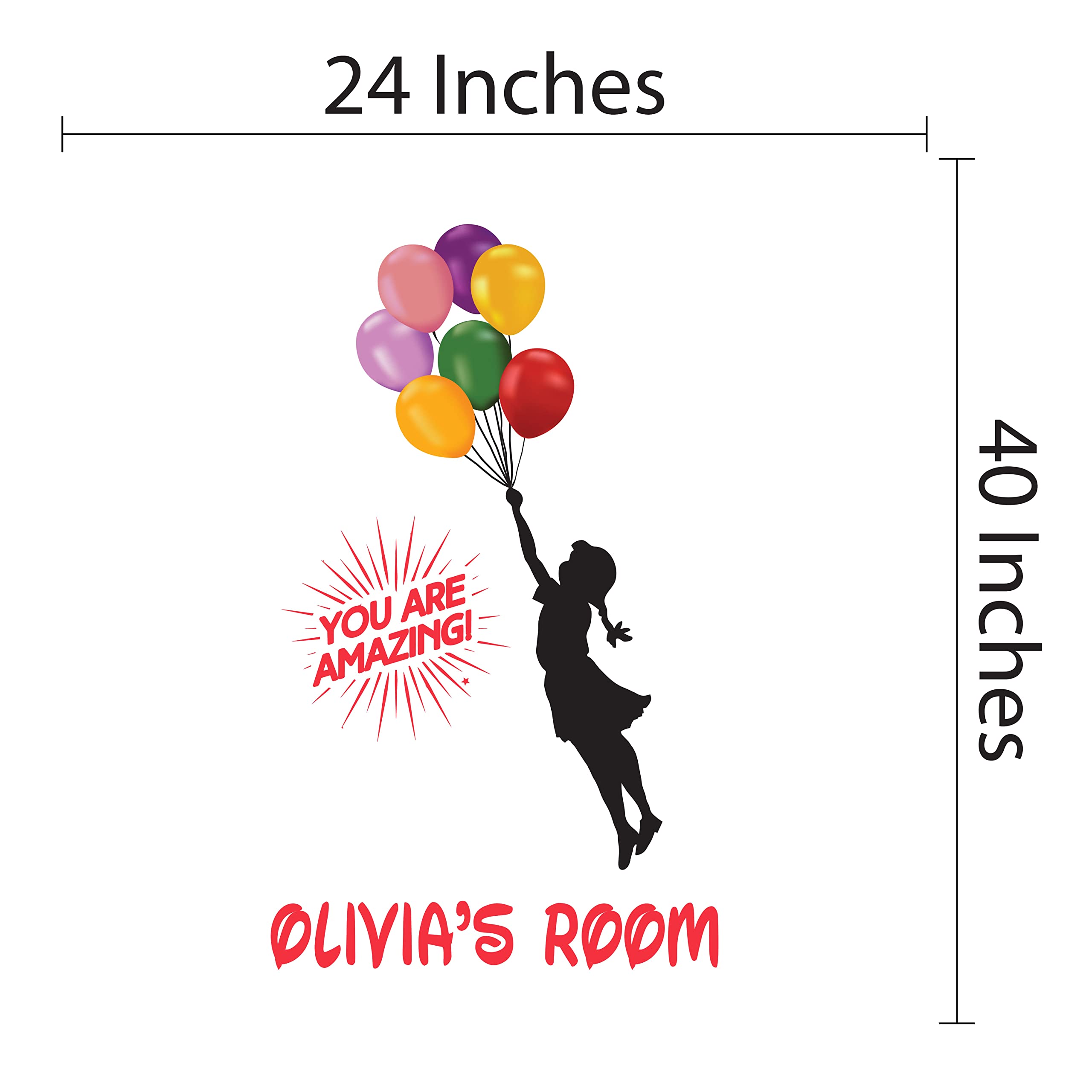 You Are Amazing Cute Fun Personalized Wall Decal for Boys & Girls - Custom Name Flying Balloons Design | High Tact Vinyl Removable Sticker | 24x40 Inches | Perfect for Kids Bedroom, Nursery & Playroom Decor