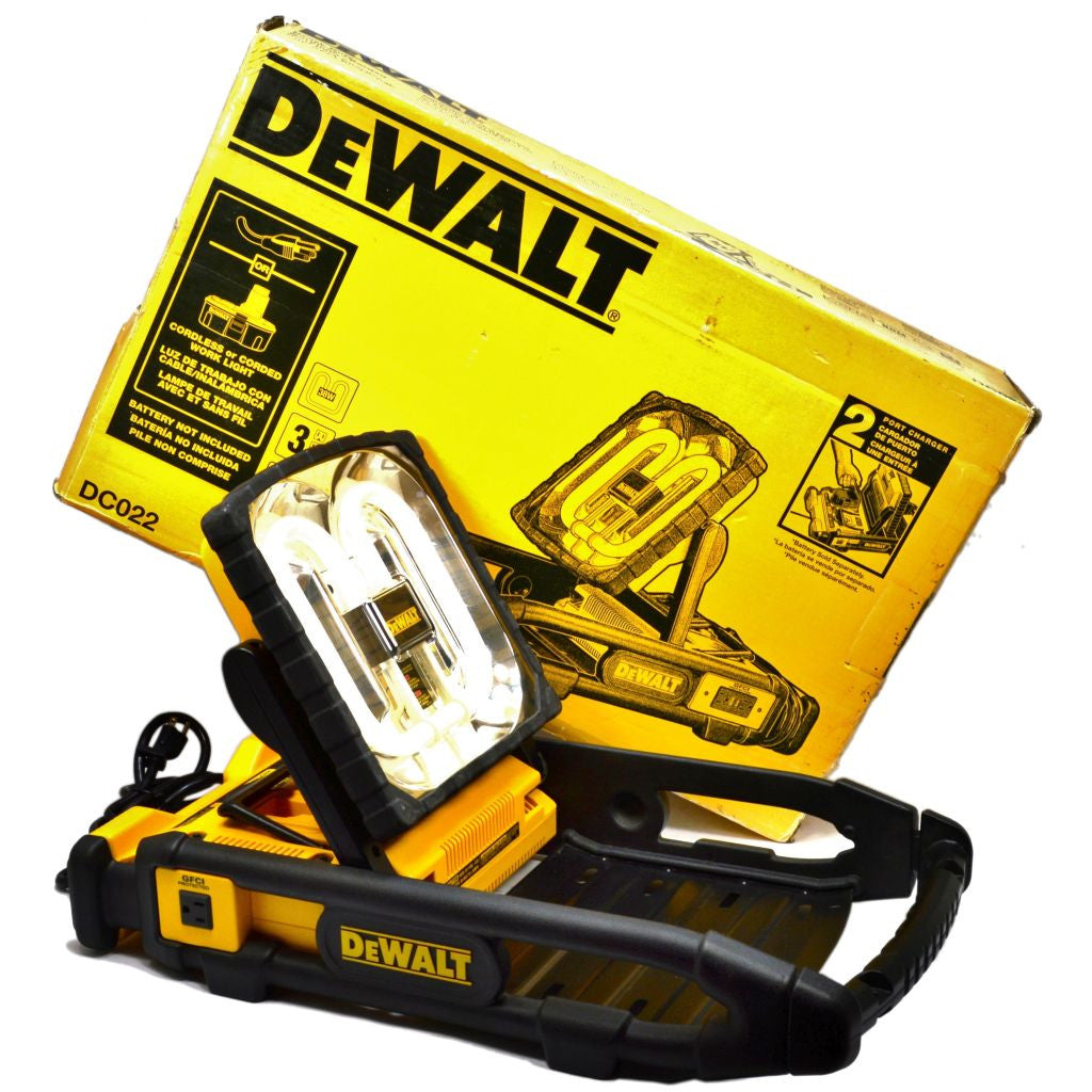 DEWALT DC022 Cordless or Corded Work Light - Bright LED Job Site Lighting for Construction, Garage, and Outdoor Use